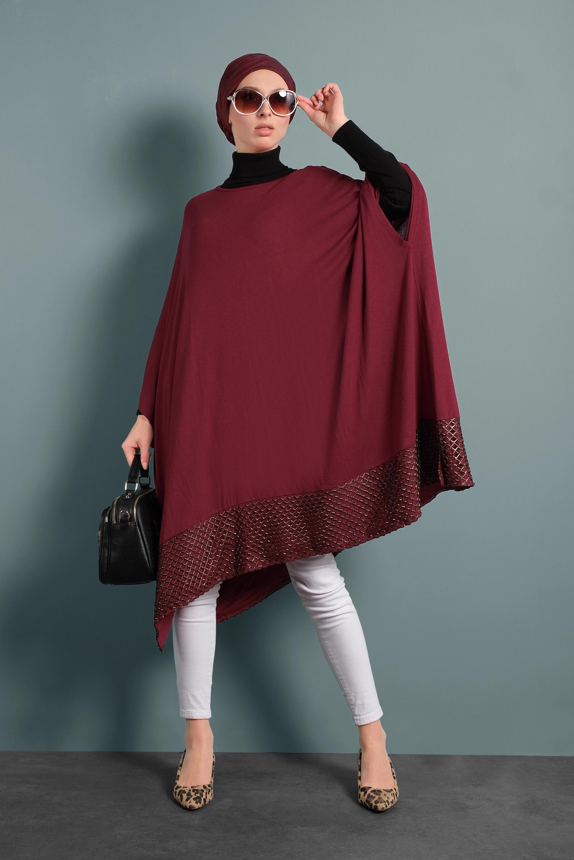 Tesettür giyim BORDO YARASA KOL TUNİK 4483