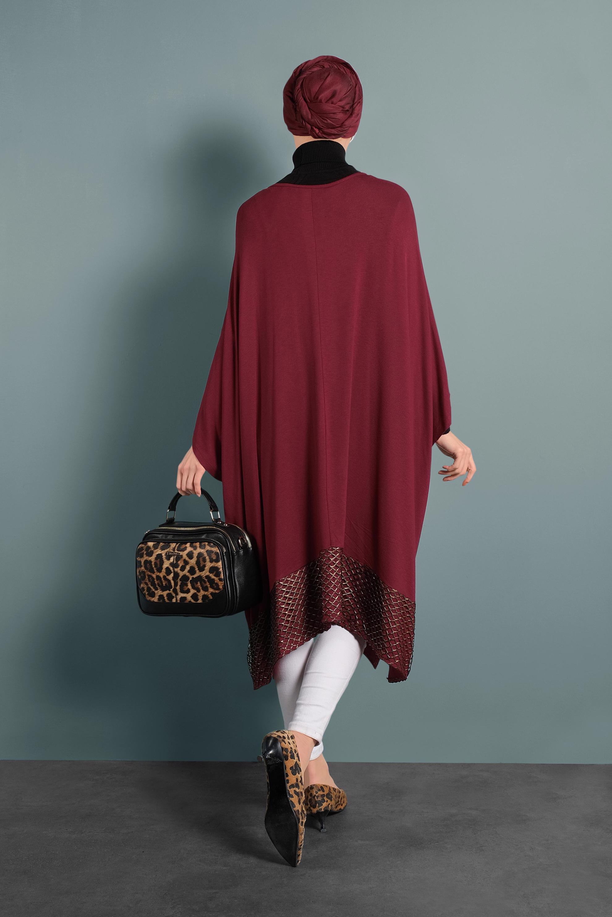 Tesettür giyim BORDO YARASA KOL TUNİK 4483