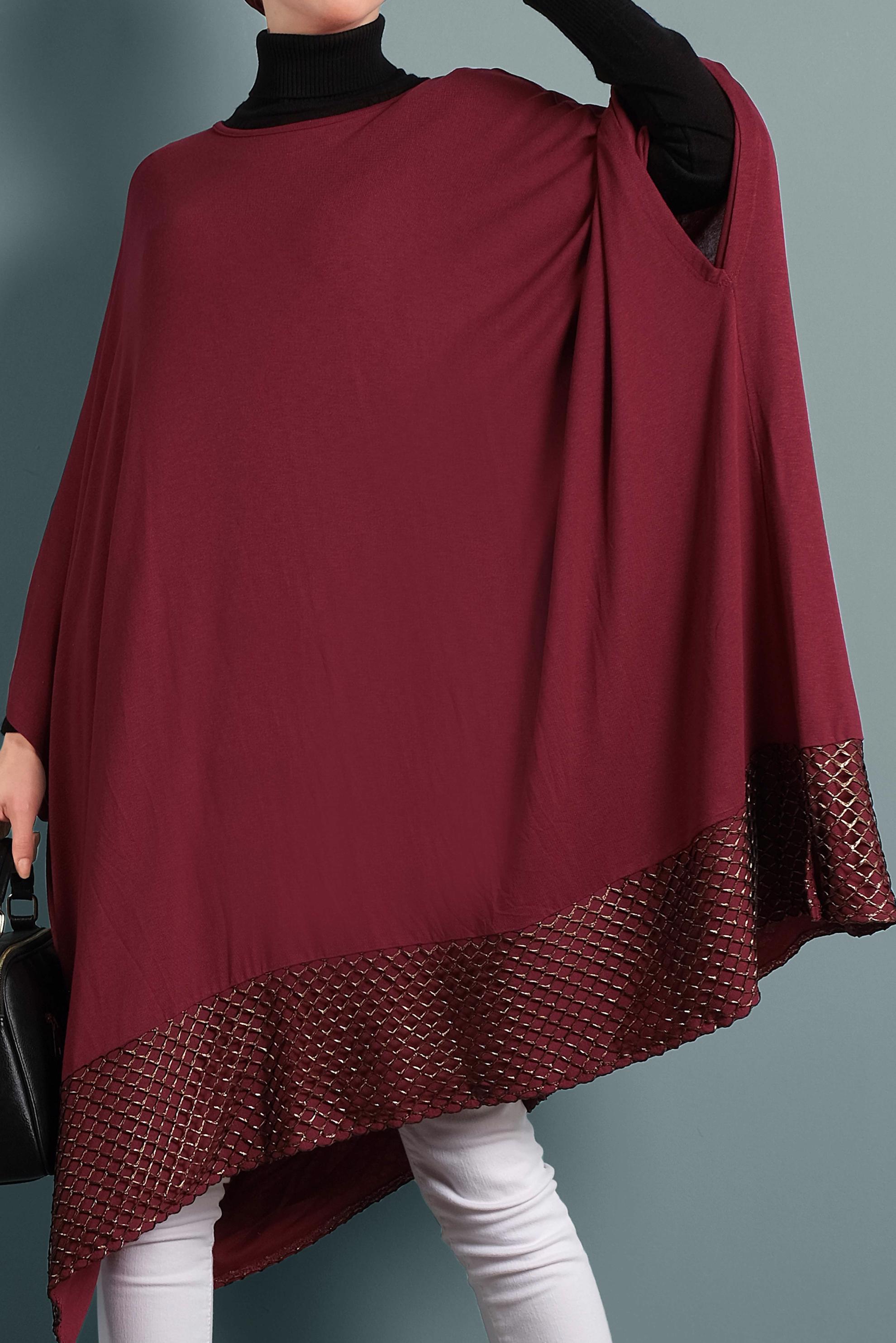 Tesettür giyim BORDO YARASA KOL TUNİK 4483