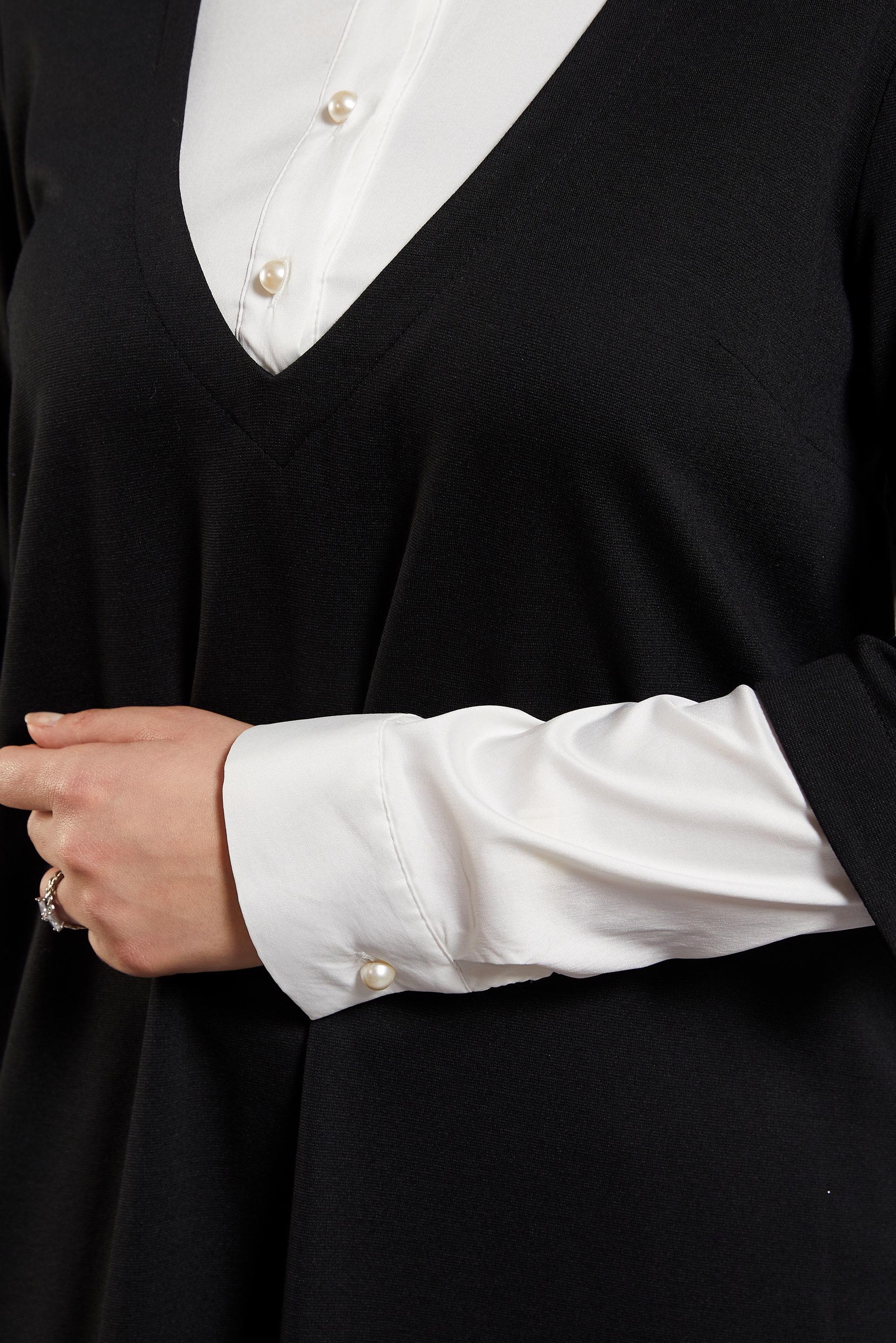 Tesettür giyim SİYAH GÖMLEK YAKA TUNİK 4484