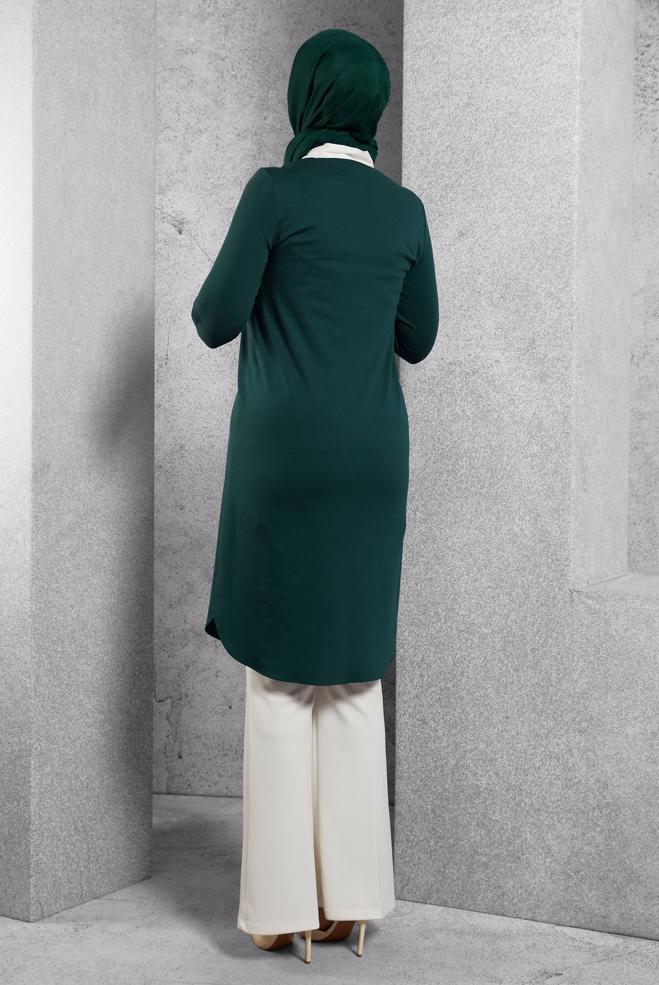 Tesettür giyim YEŞİL GÖMLEK YAKA TUNİK 4484 - ALVİNA