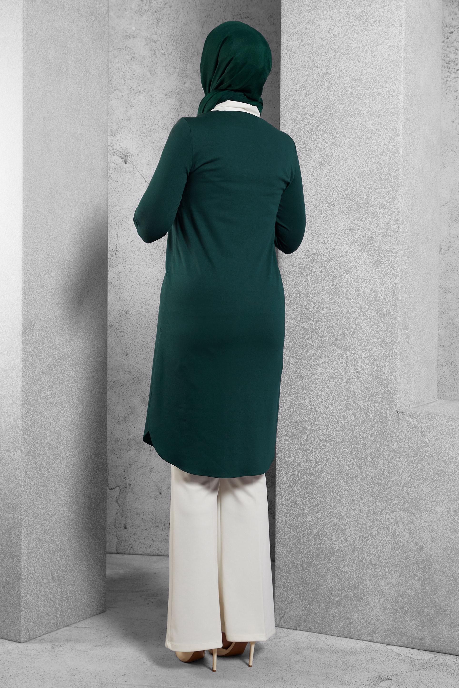 Tesettür giyim YEŞİL GÖMLEK YAKA TUNİK 4484