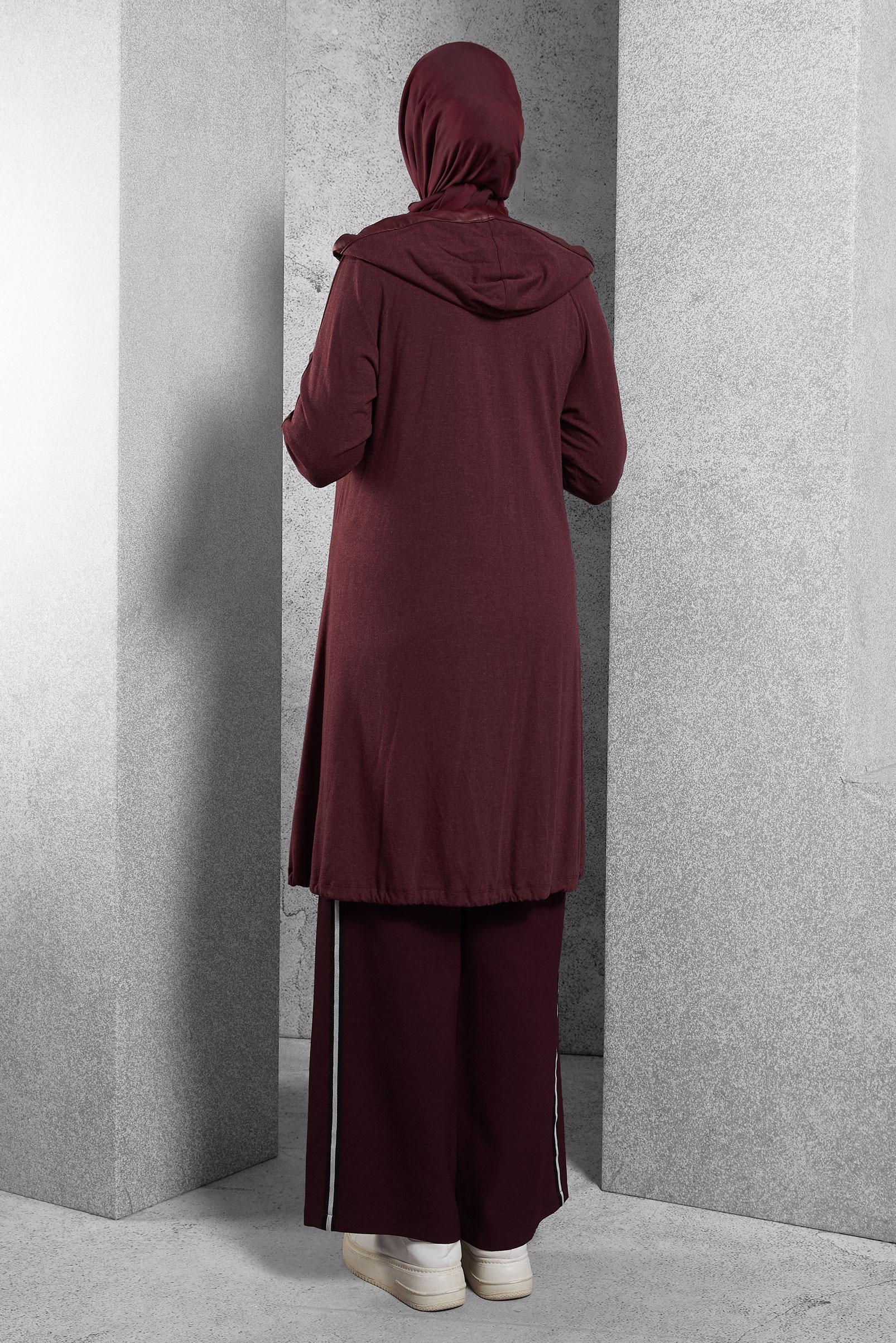 Tesettür giyim BORDO KAPÜŞONLU TUNİK 4486