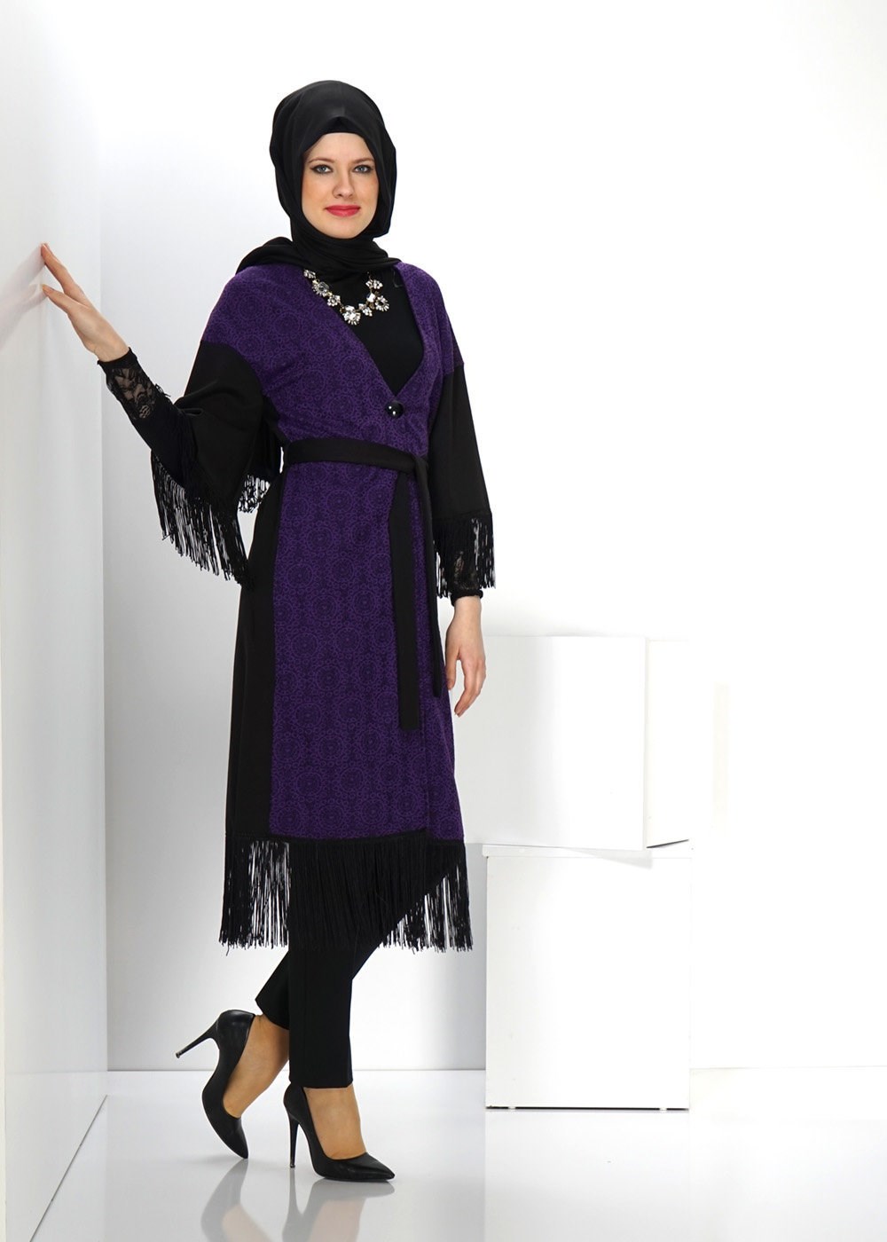 Tesettür giyim MOR PÜSKÜL DETAYLI TUNİK 4492