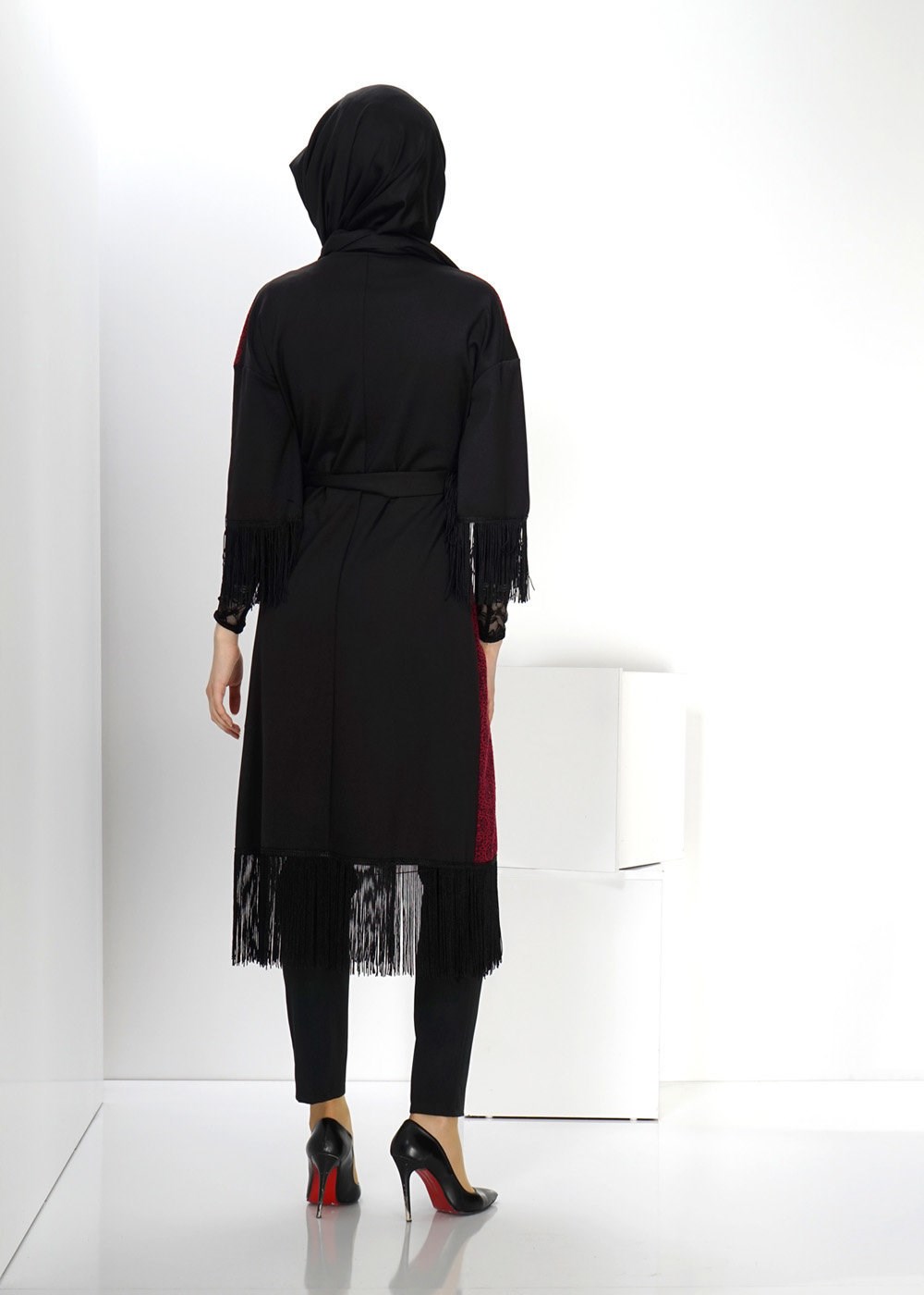 Tesettür giyim BORDO PÜSKÜL DETAYLI TUNİK 4492