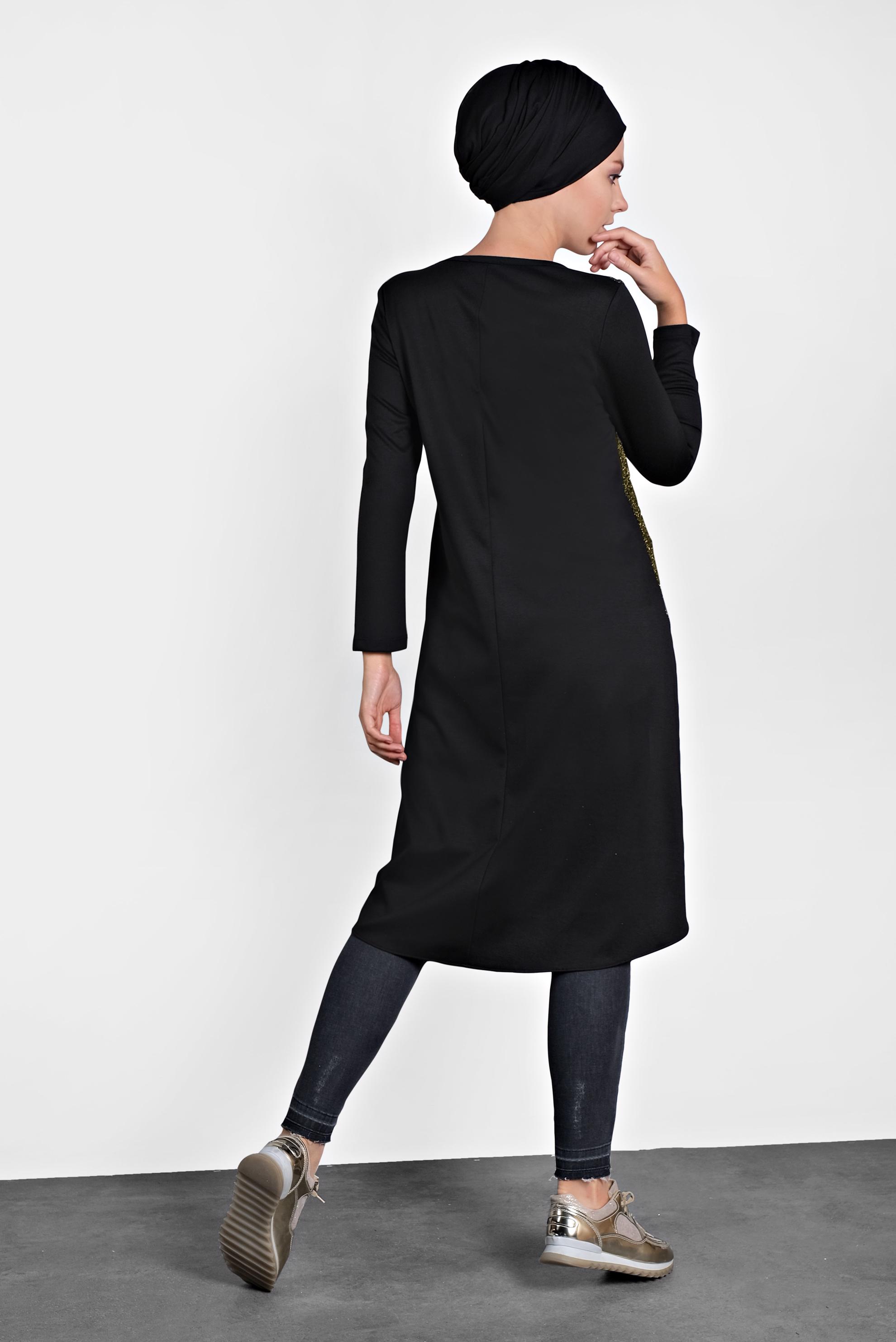 Tesettür giyim ALTIN ASİMETRİK KESİM SİMLİ TUNİK  4512 