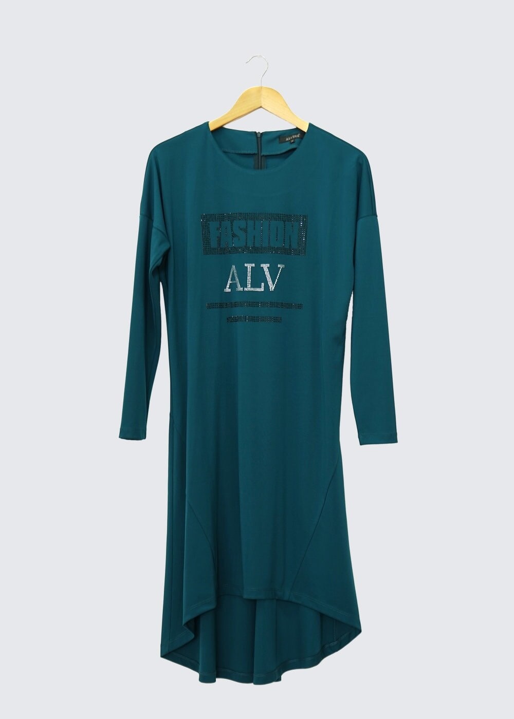 Tesettür giyim YEŞİL ASİMETRİK KESİM BASKILI TUNİK 4518