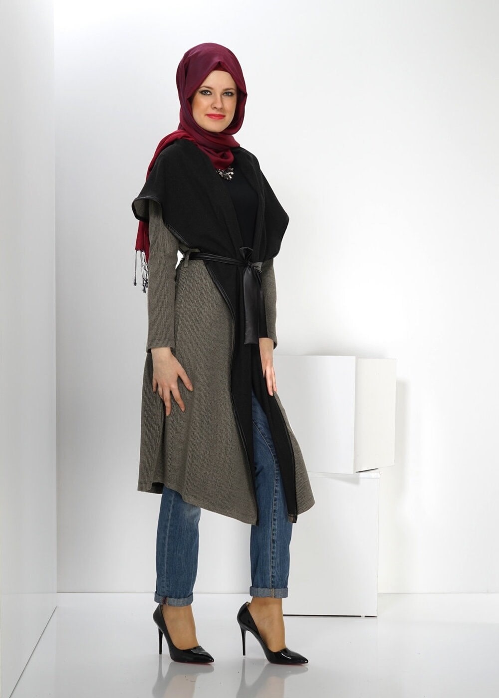 Tesettür giyim VİZON İKİ RENKLİ TUNİK 4522