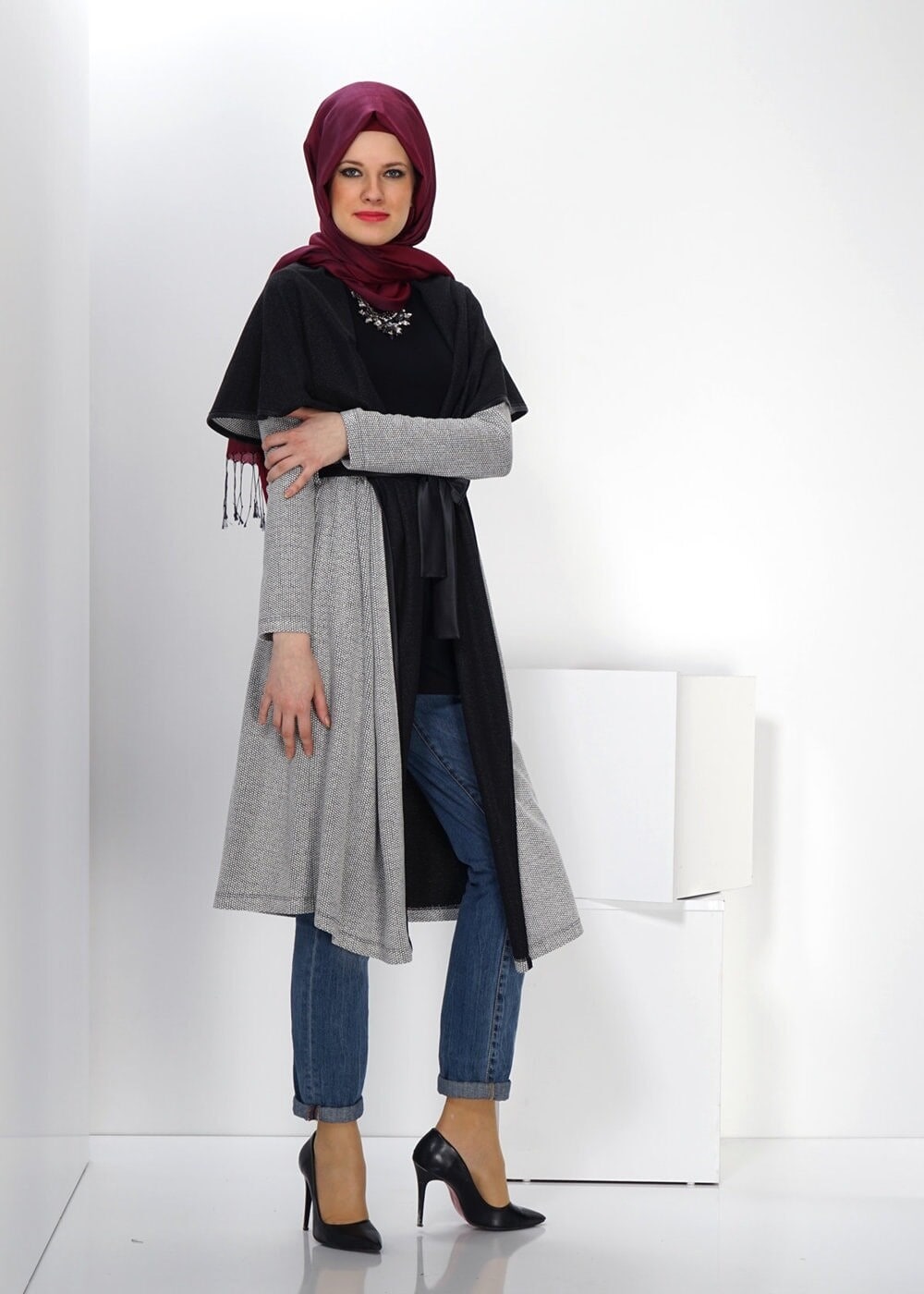 Tesettür giyim BEYAZ İKİ RENKLİ TUNİK 4522