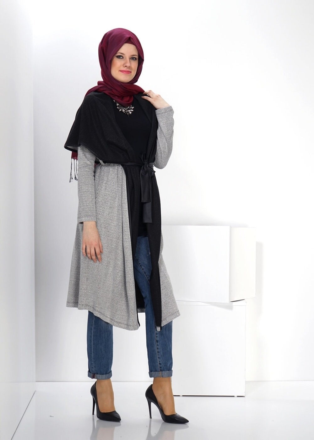 Tesettür giyim BEYAZ İKİ RENKLİ TUNİK 4522