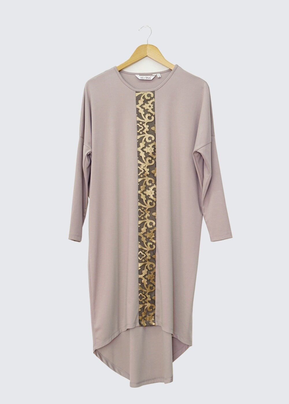 Tesettür giyim BEJ DESENLİ ASİMETRİK KESİM TUNİK 4529
