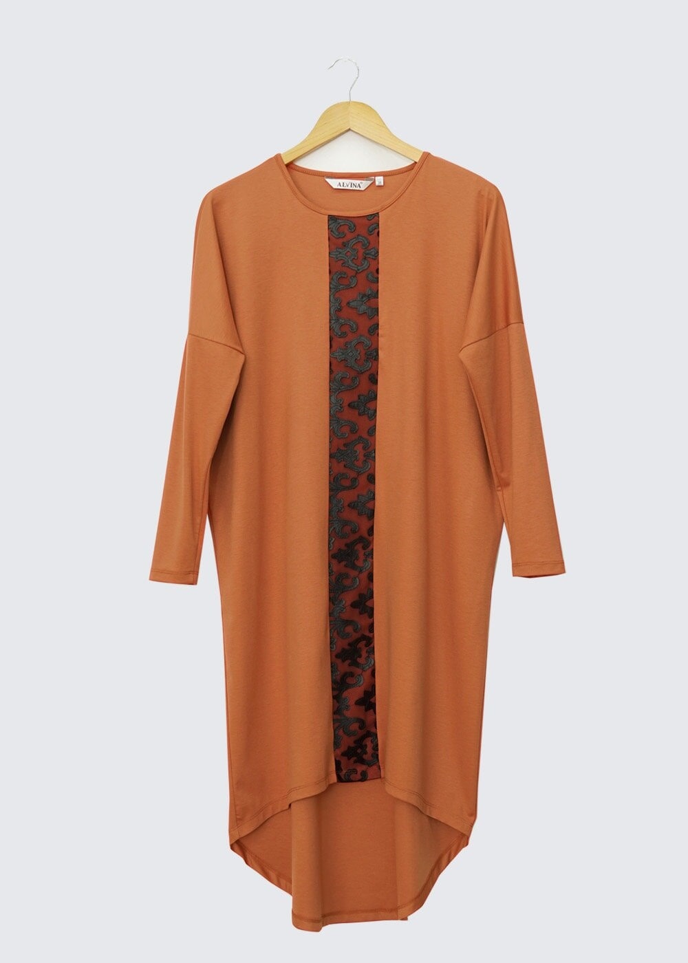 Tesettür giyim KAHVE DESENLİ ASİMETRİK KESİM TUNİK 4529