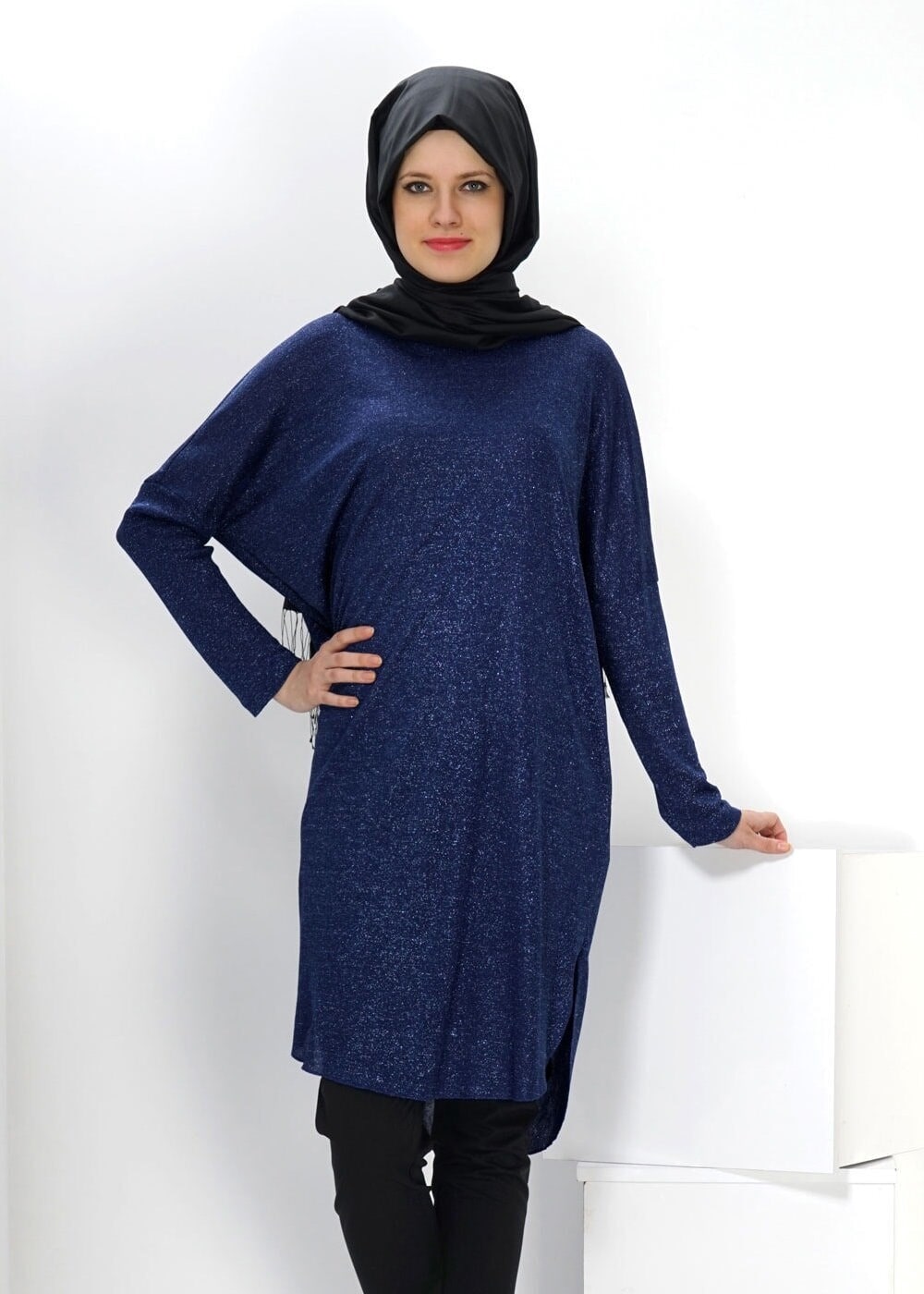Tesettür giyim LACİVERT YARASA KOL TUNİK 4534