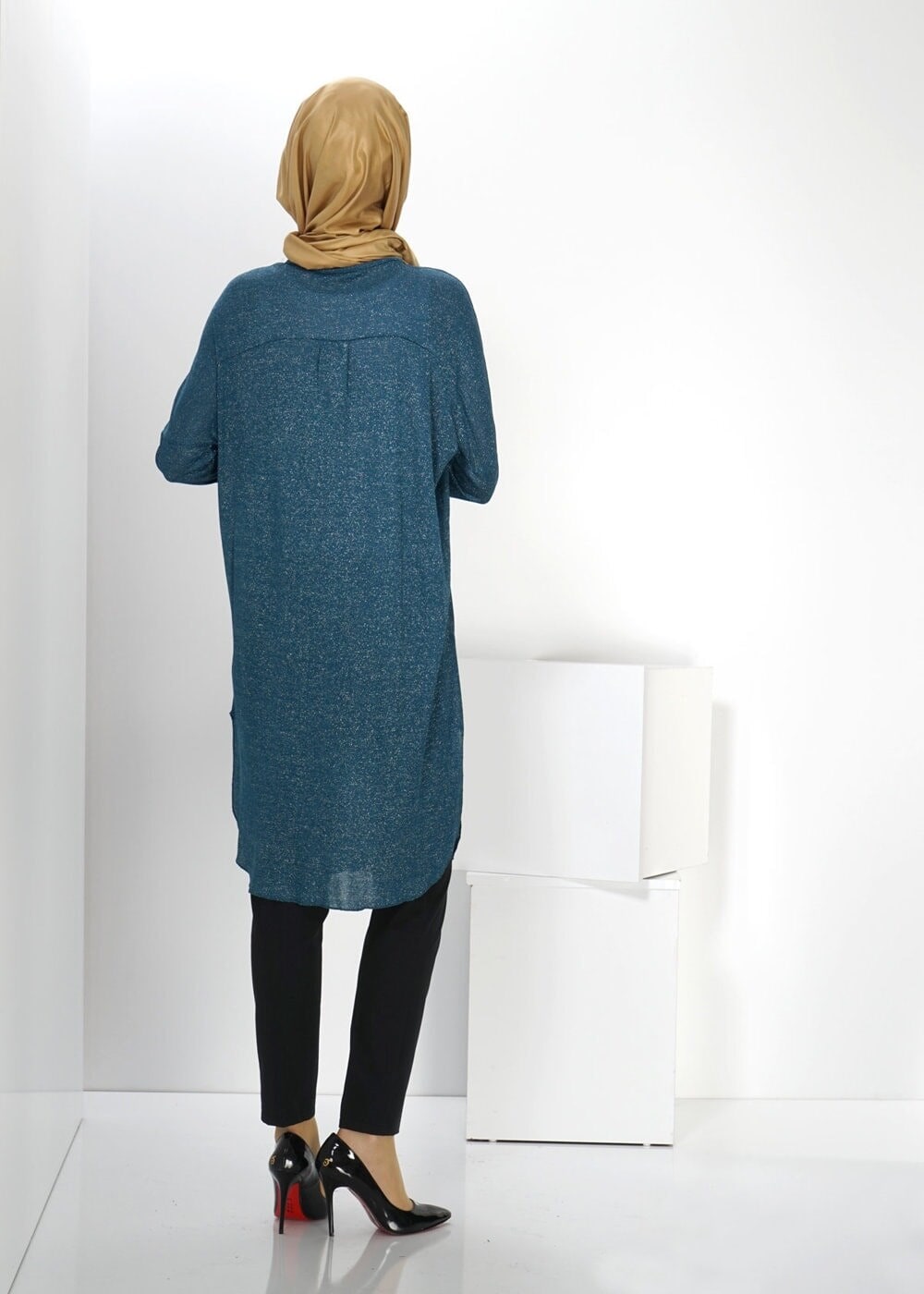 Tesettür giyim MAVİ YARASA KOL TUNİK 4534