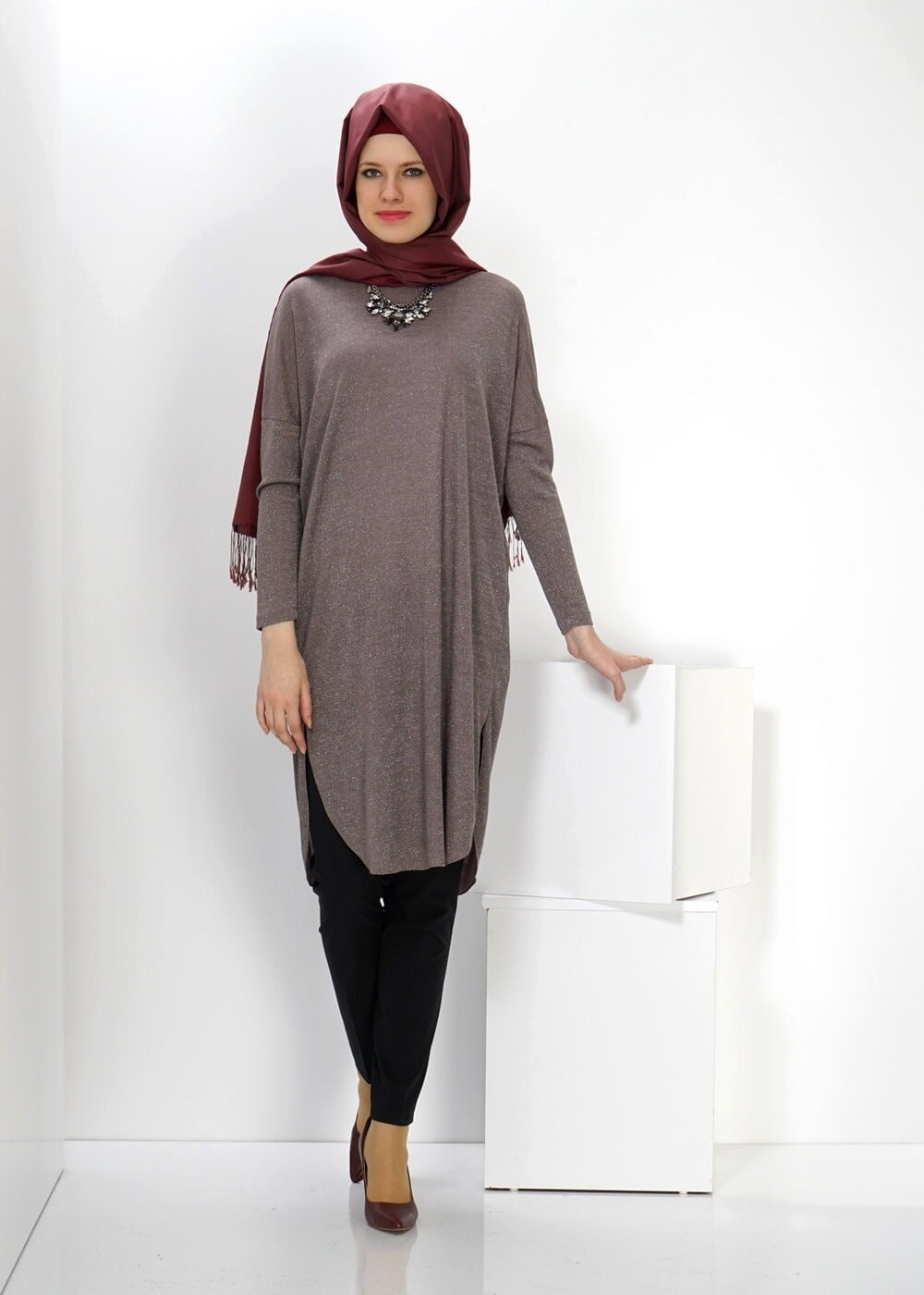 Tesettür giyim VİZON YARASA KOL TUNİK 4534