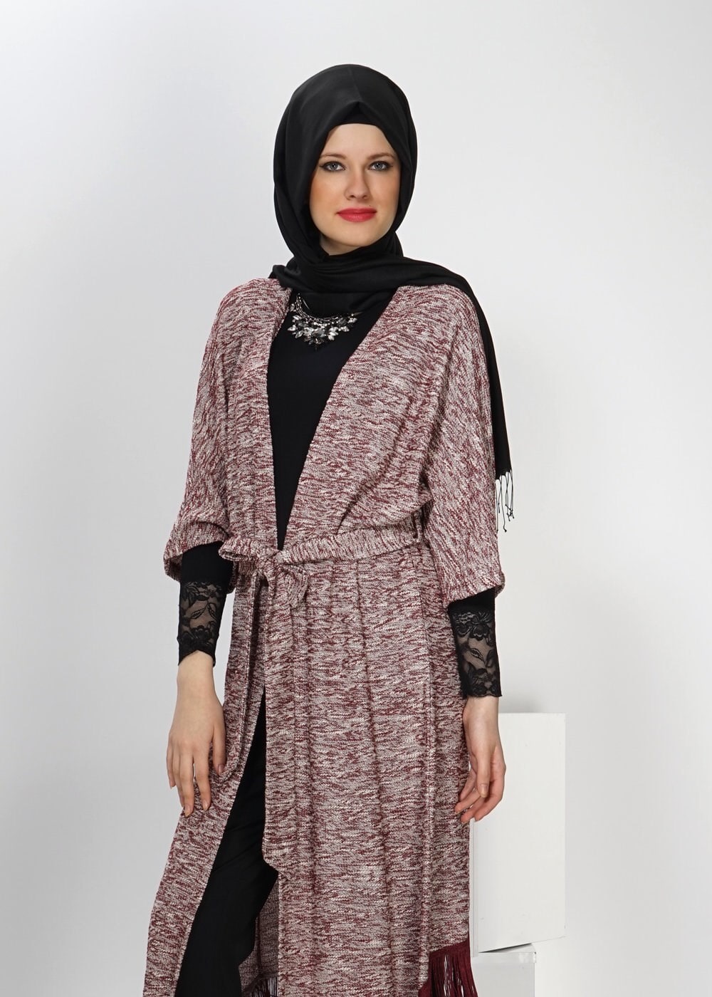 Tesettür giyim BORDO PÜSKÜL DETAYLI TUNİK 4543