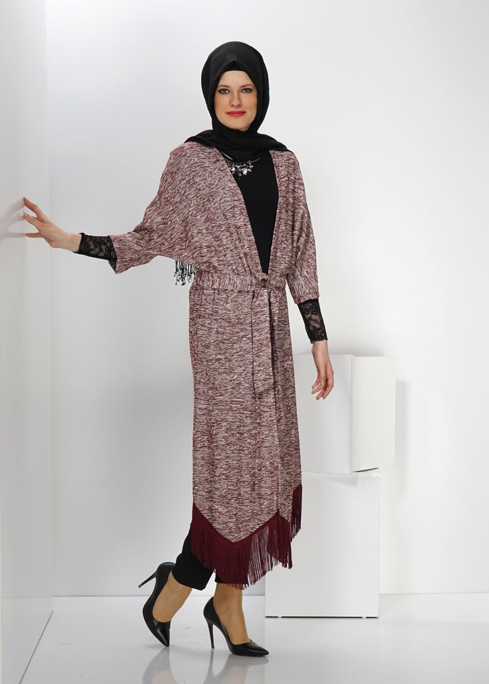 Tesettür giyim BORDO PÜSKÜL DETAYLI TUNİK 4543