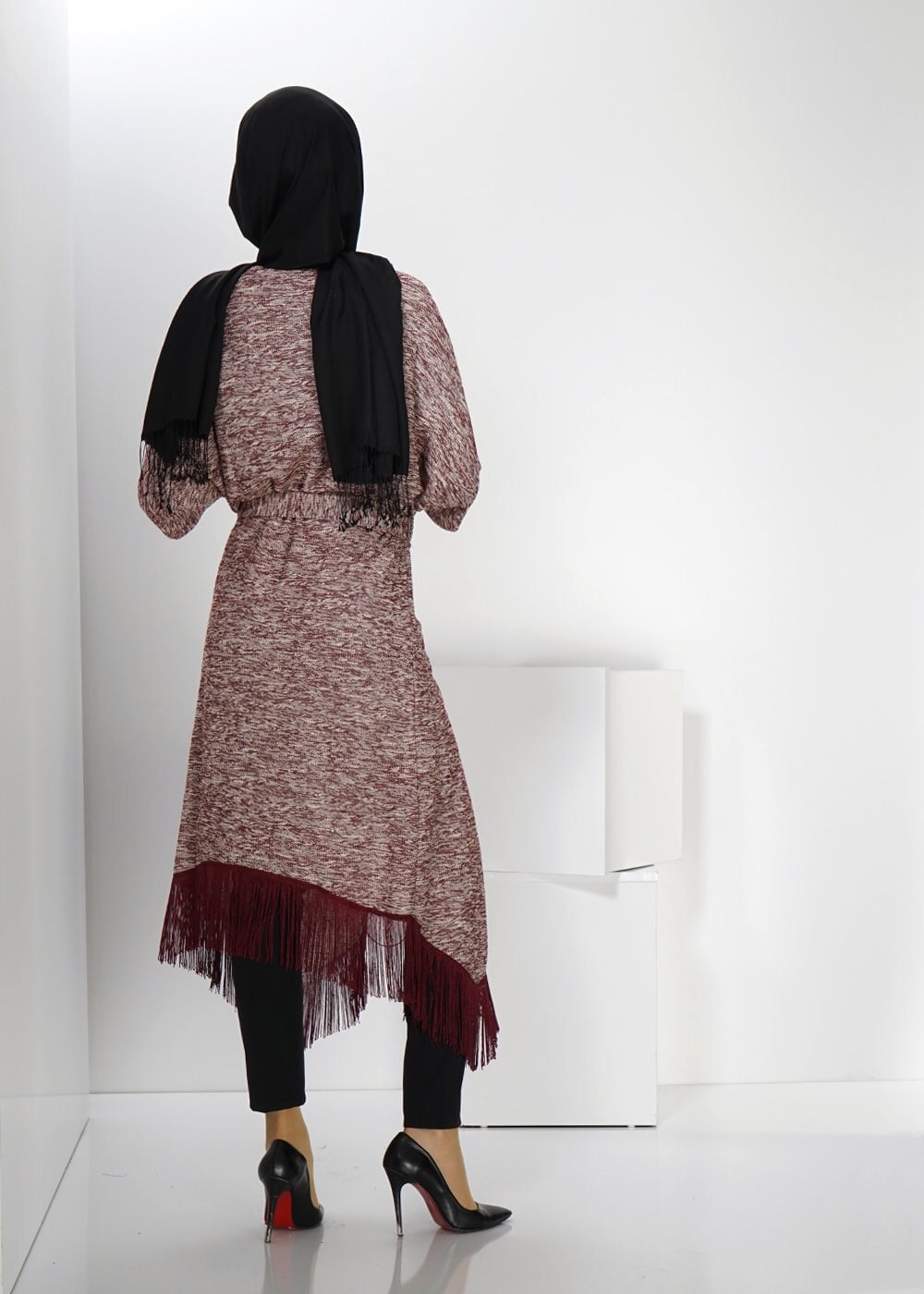 Tesettür giyim BORDO PÜSKÜL DETAYLI TUNİK 4543