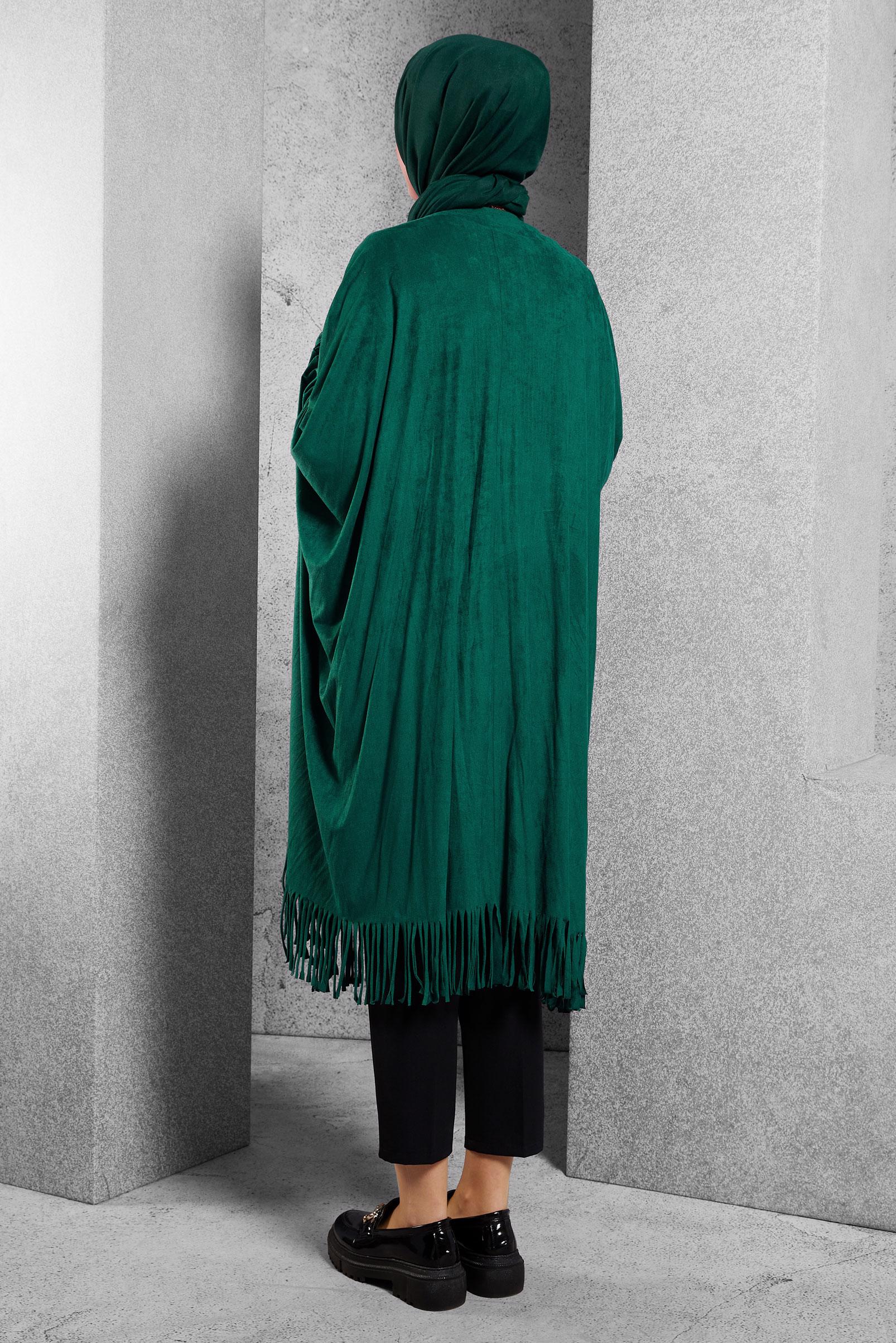 Tesettür giyim YEŞİL PÜSKÜL DETAYLI ŞAL TUNİK 4550