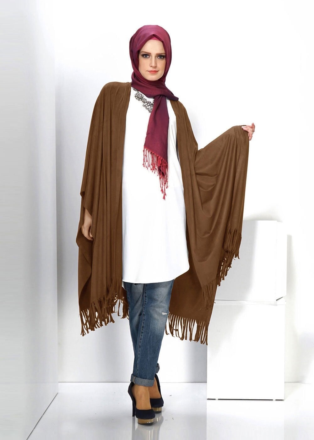 Tesettür giyim BAKIR / BRONZ PÜSKÜL DETAYLI ŞAL TUNİK 4550