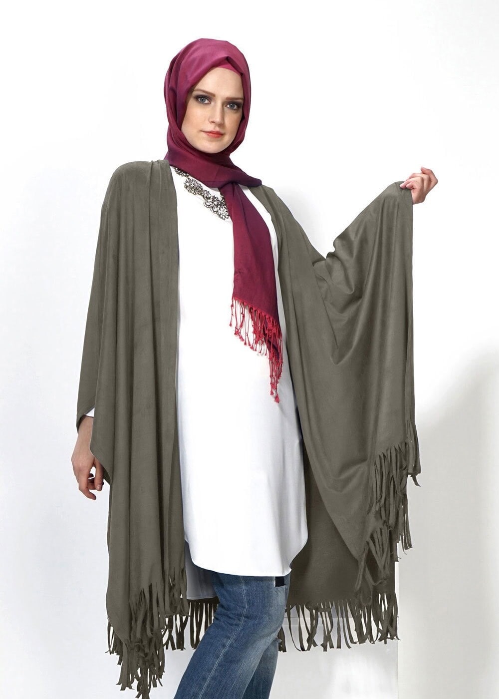 Tesettür giyim BEJ PÜSKÜL DETAYLI ŞAL TUNİK 4550