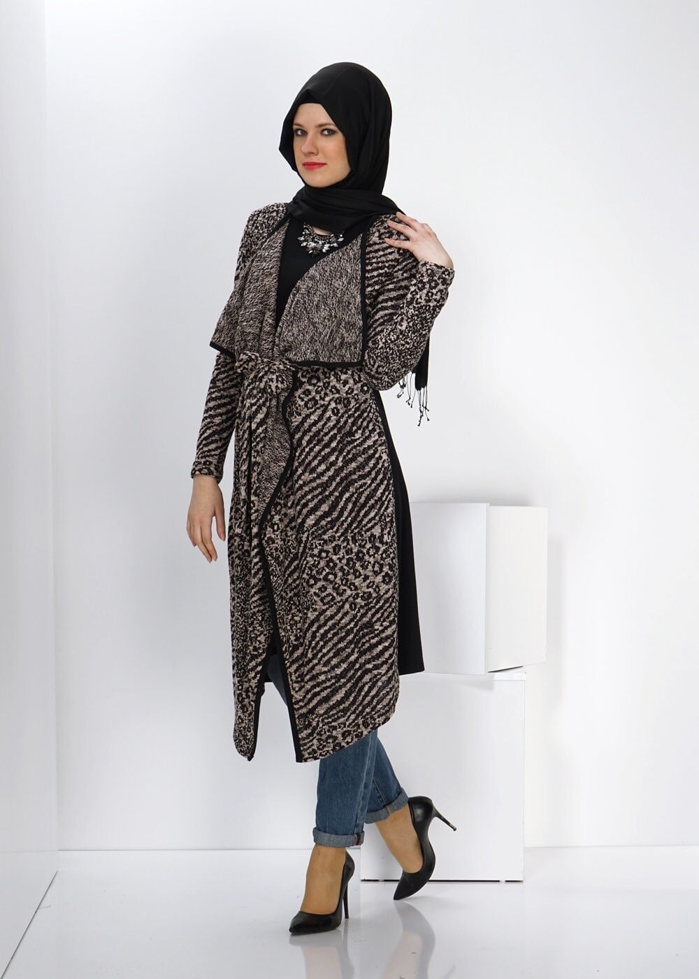 Tesettür giyim VİZON DESENLİ TUNİK 4554