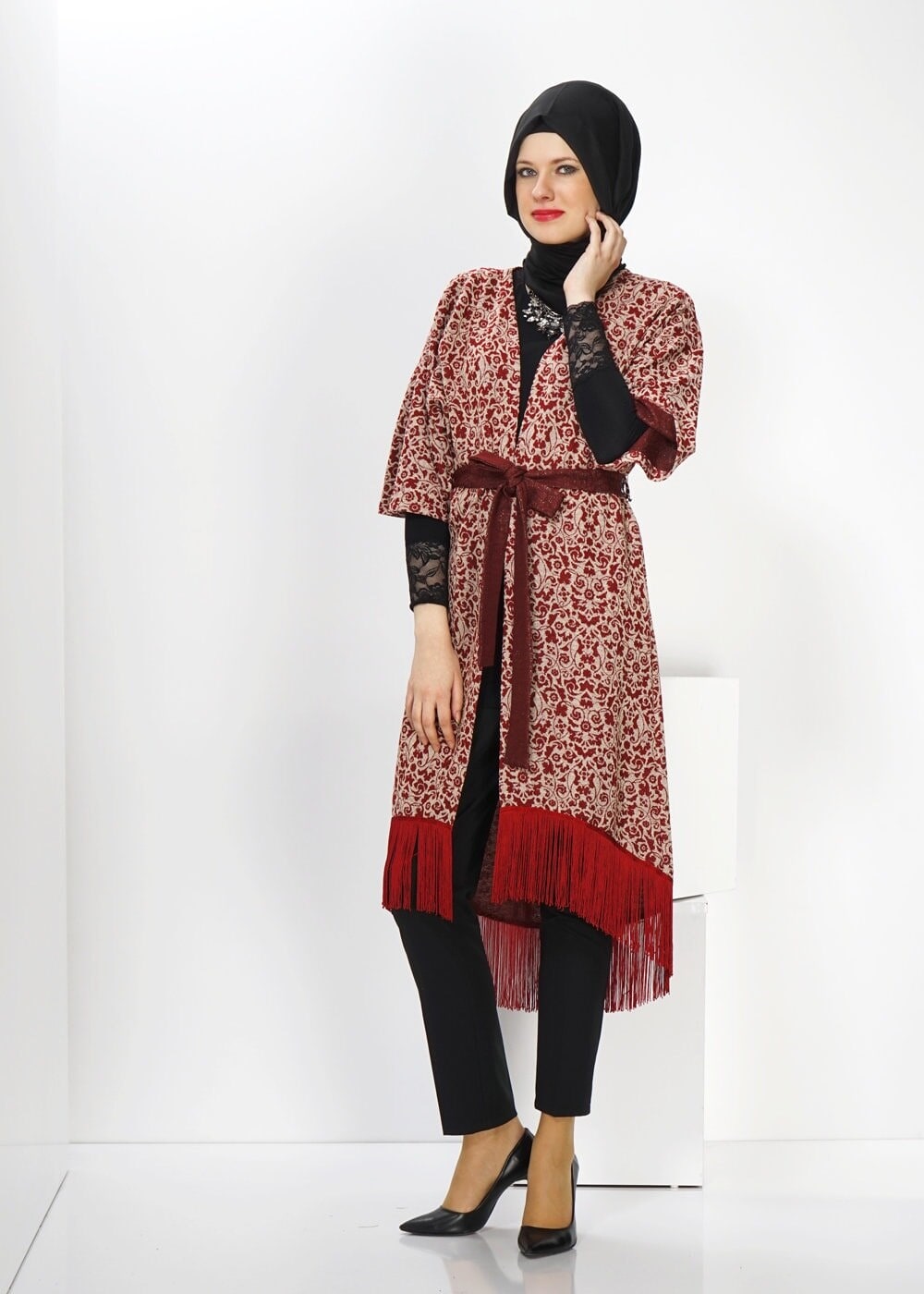 Tesettür giyim BORDO PÜSKÜL DETAYLI TUNİK 4556