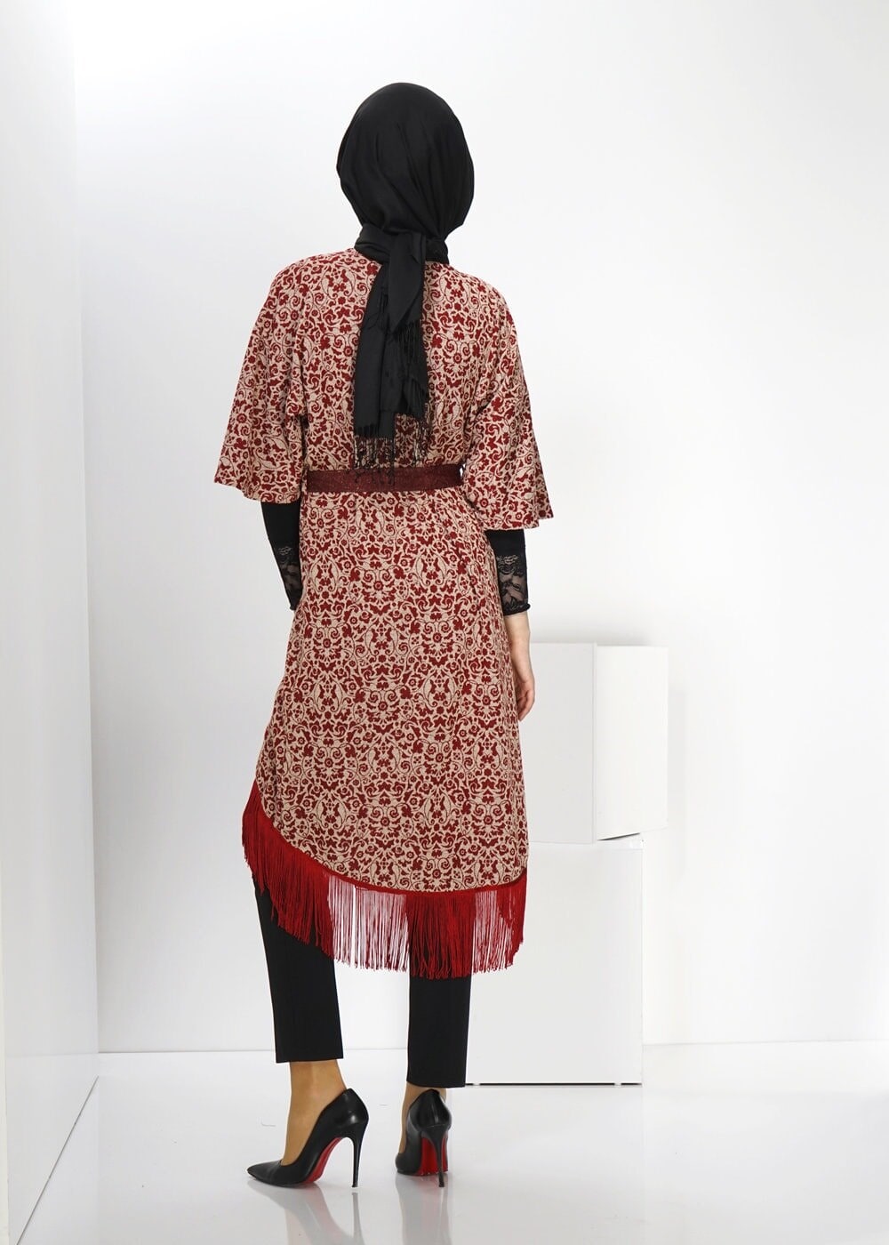 Tesettür giyim BORDO PÜSKÜL DETAYLI TUNİK 4556