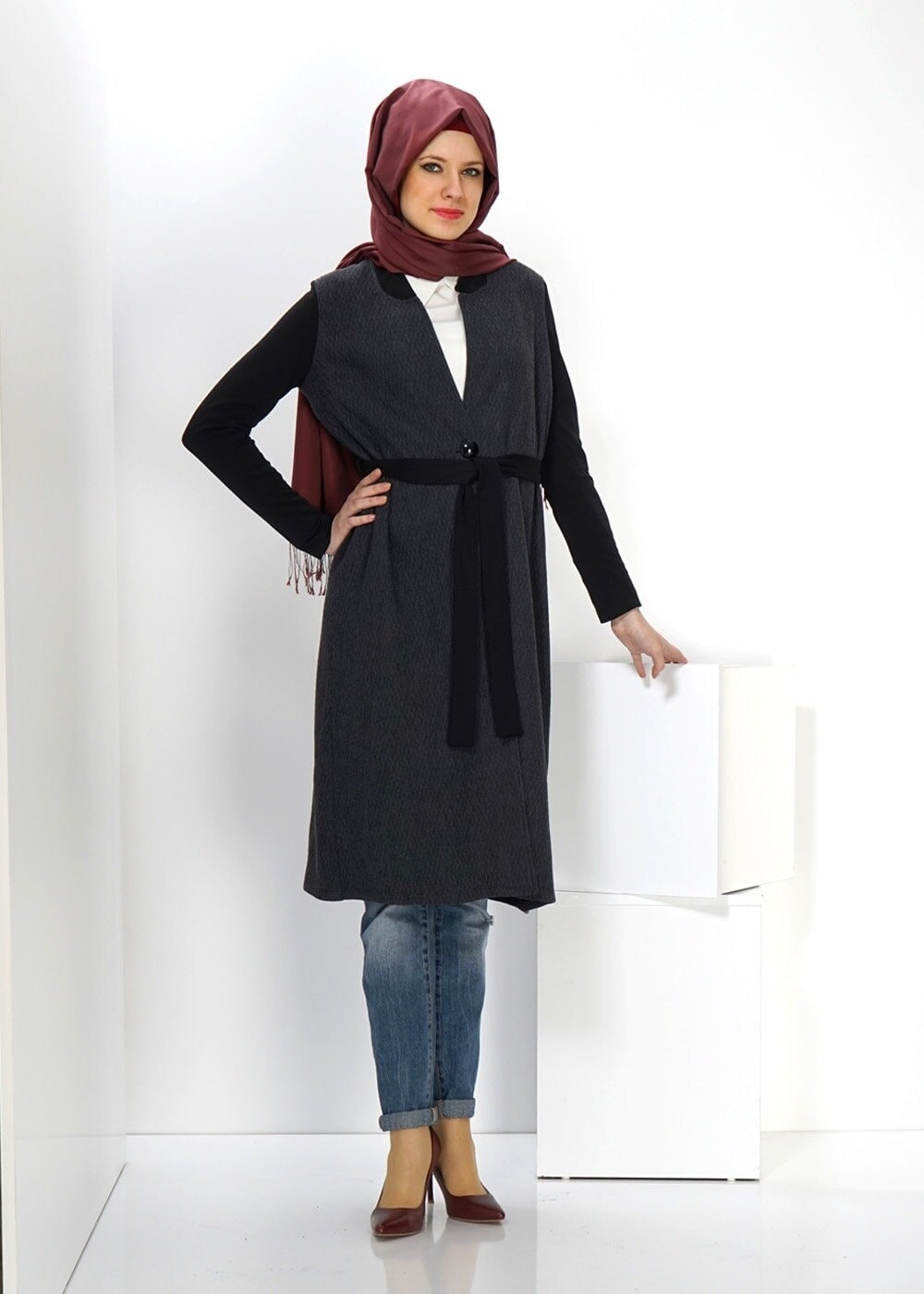 Tesettür giyim GRİ DÜĞME DETAYLI TUNİK 4558 