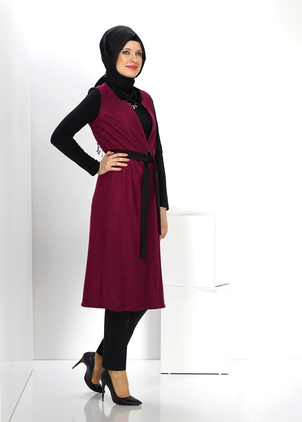 Tesettür giyim BORDO DÜĞME DETAYLI TUNİK 4558 