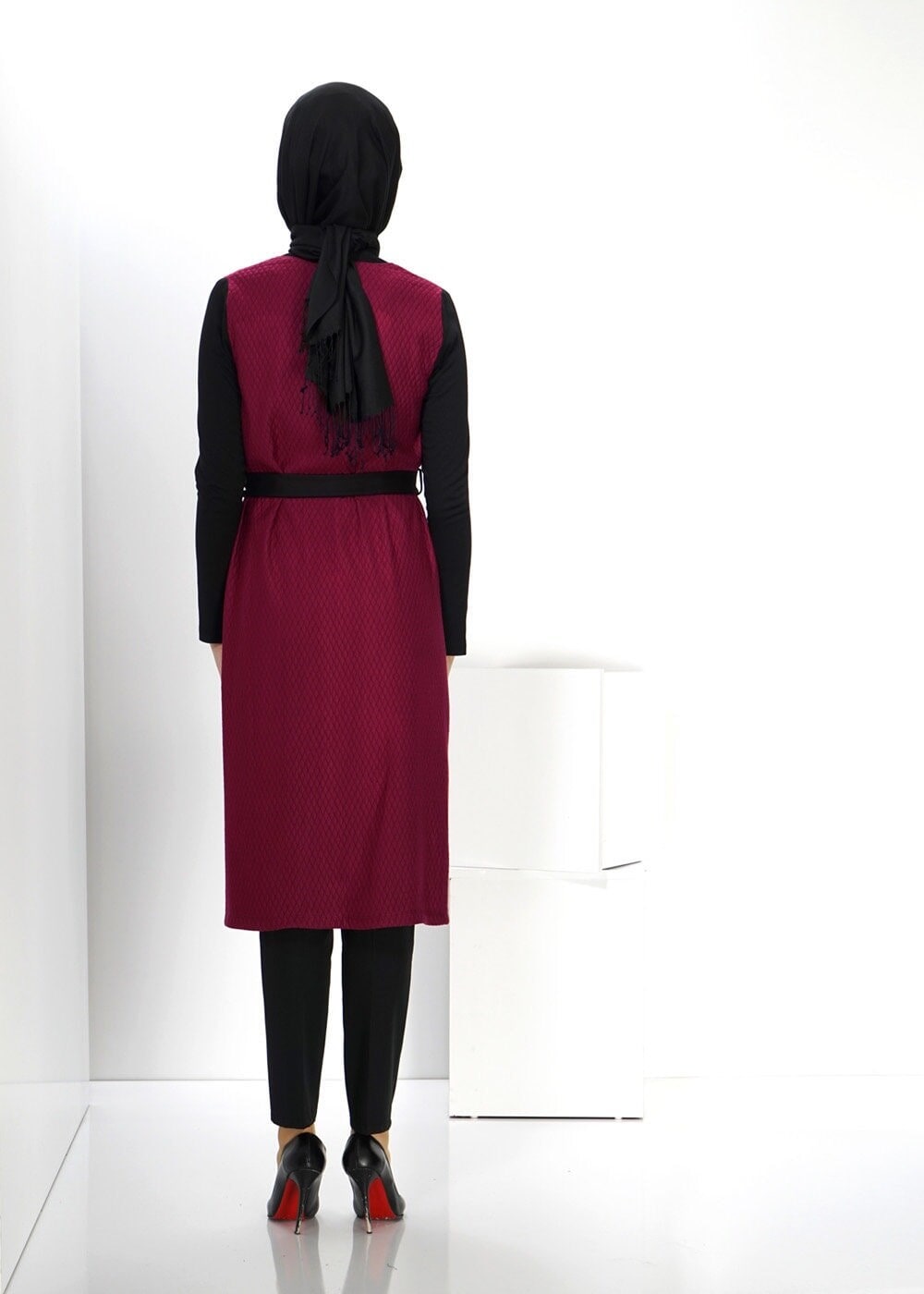 Tesettür giyim BORDO DÜĞME DETAYLI TUNİK 4558 