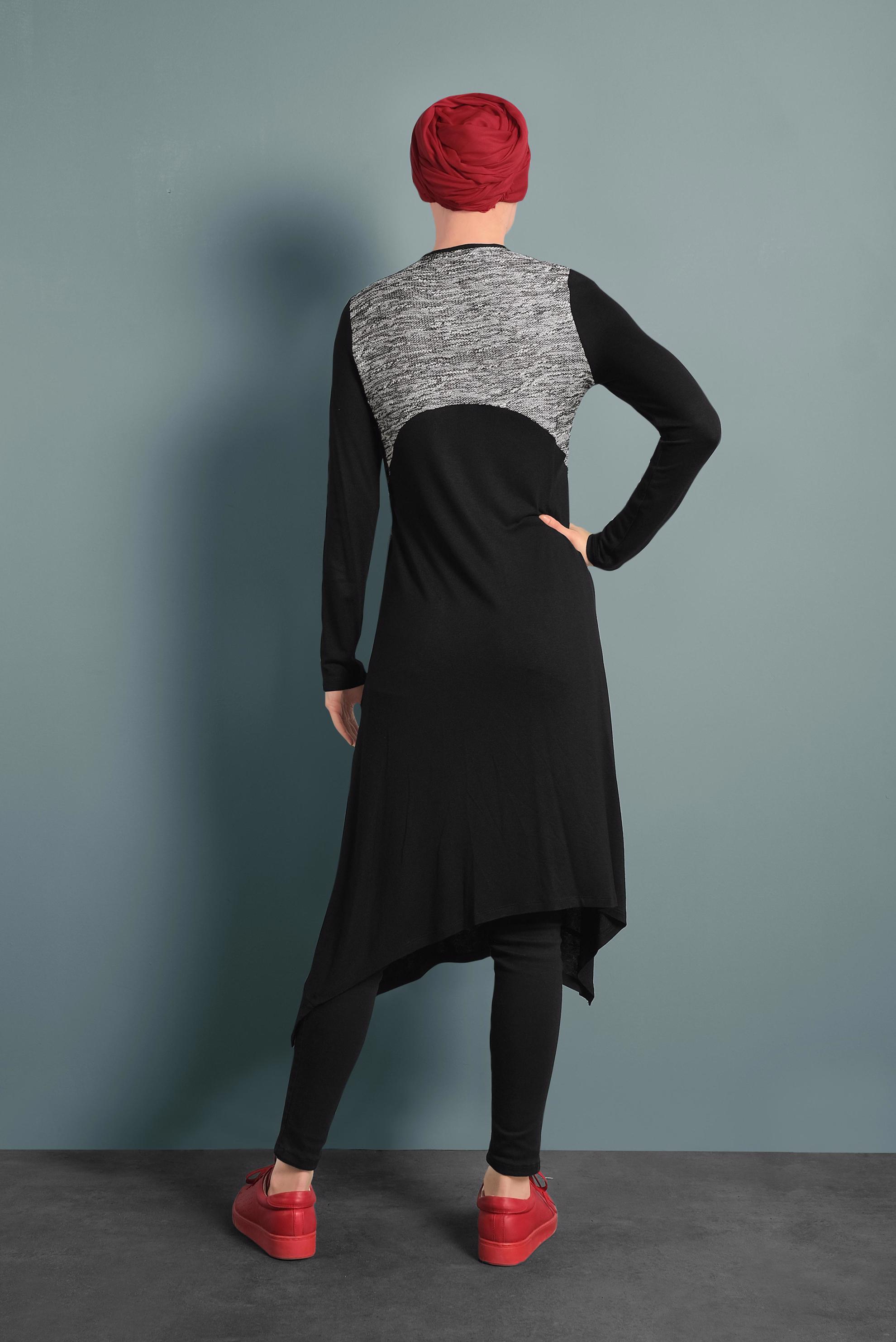 Tesettür giyim SİYAH ASİMETRİK KESİM TUNİK 4560