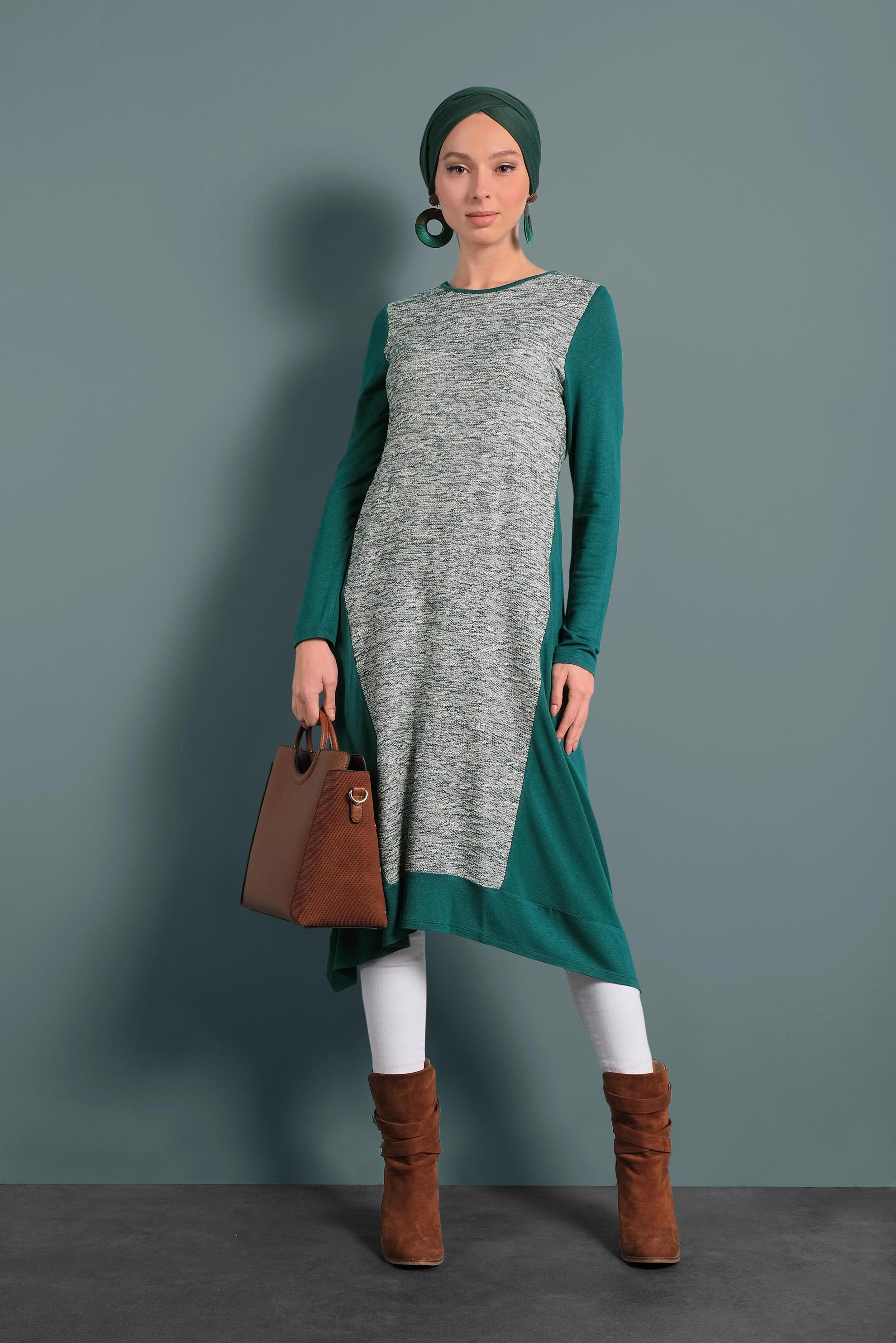 Tesettür giyim YEŞİL ASİMETRİK KESİM TUNİK 4560