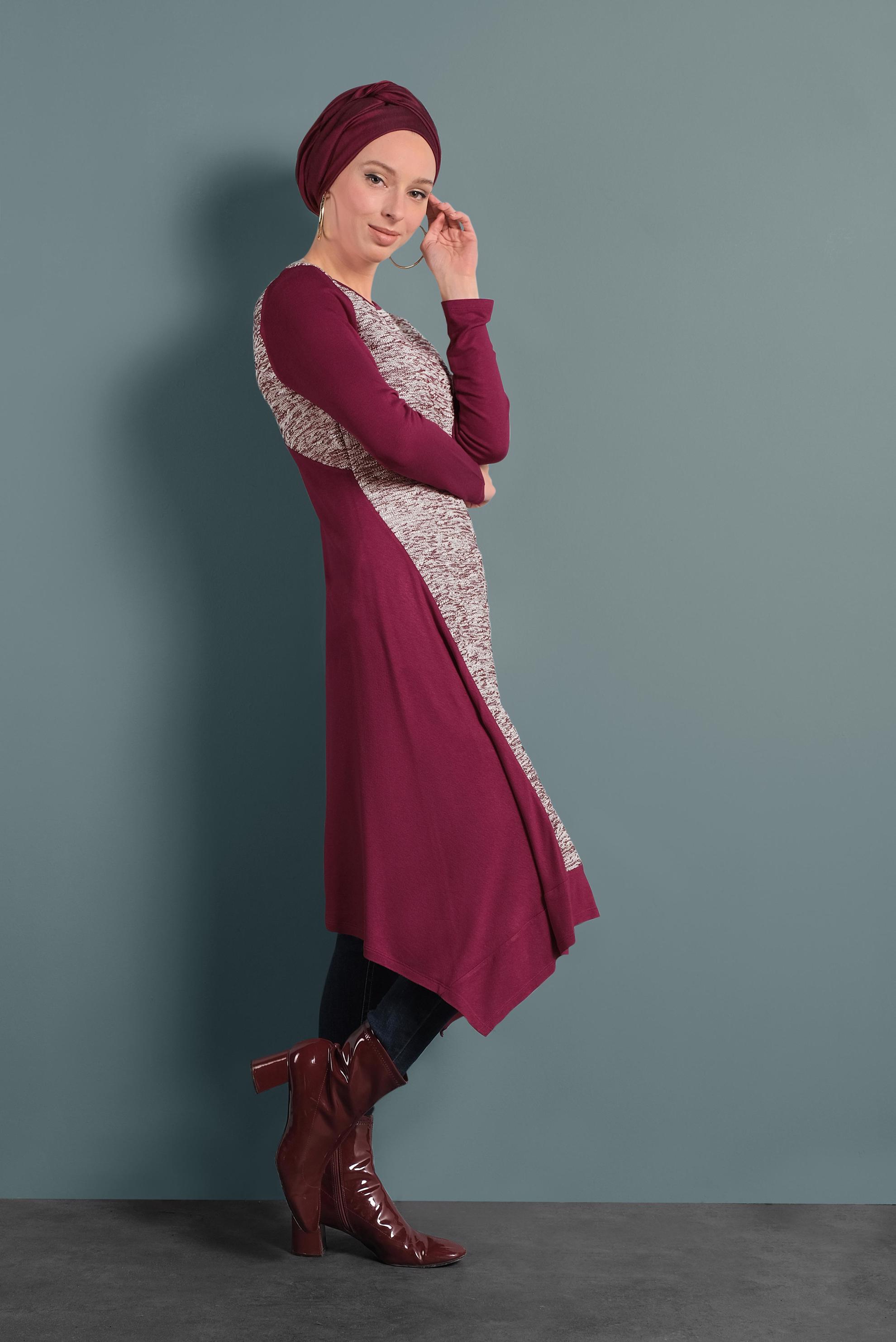 Tesettür giyim BORDO ASİMETRİK KESİM TUNİK 4560