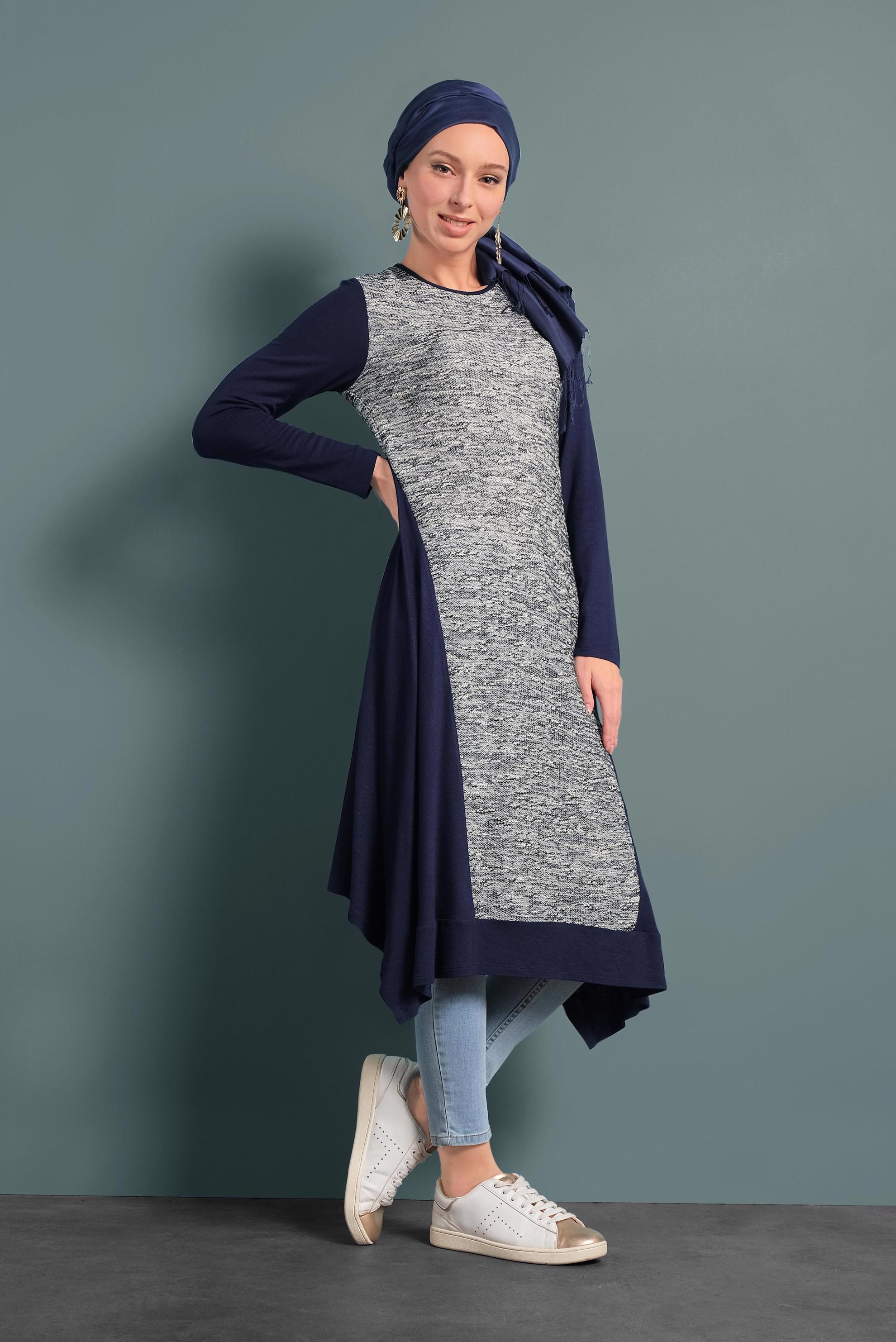 Tesettür giyim LACİVERT ASİMETRİK KESİM TUNİK 4560