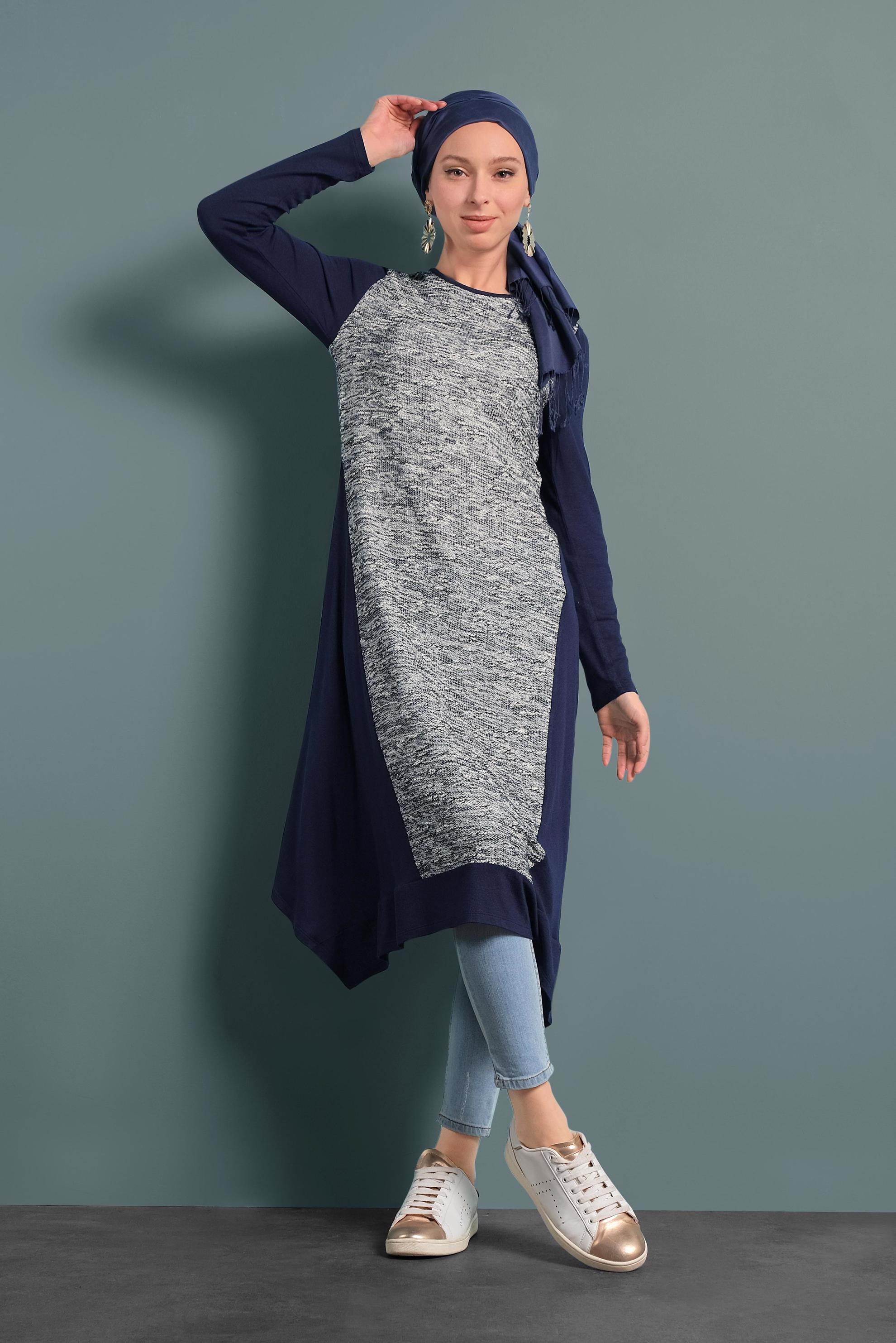 Tesettür giyim LACİVERT ASİMETRİK KESİM TUNİK 4560