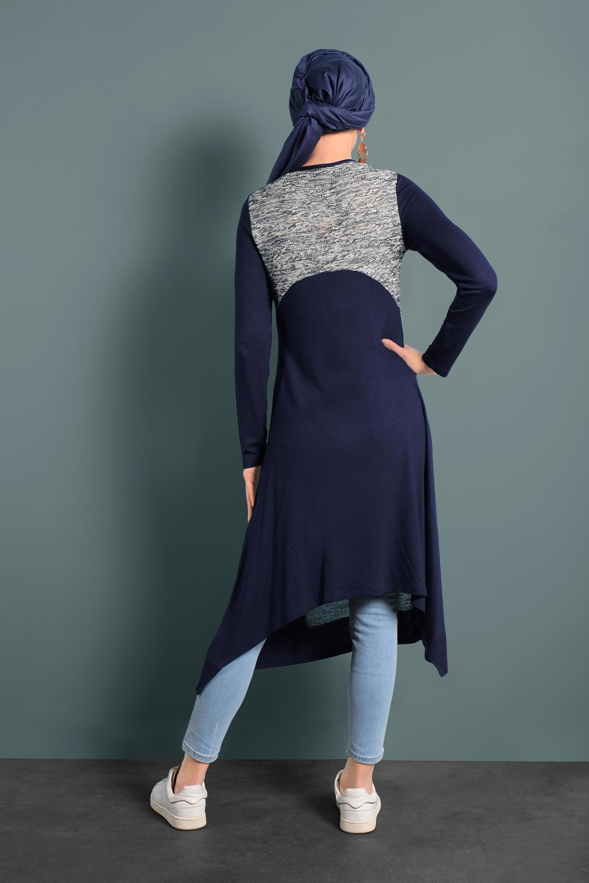 Tesettür giyim LACİVERT ASİMETRİK KESİM TUNİK 4560