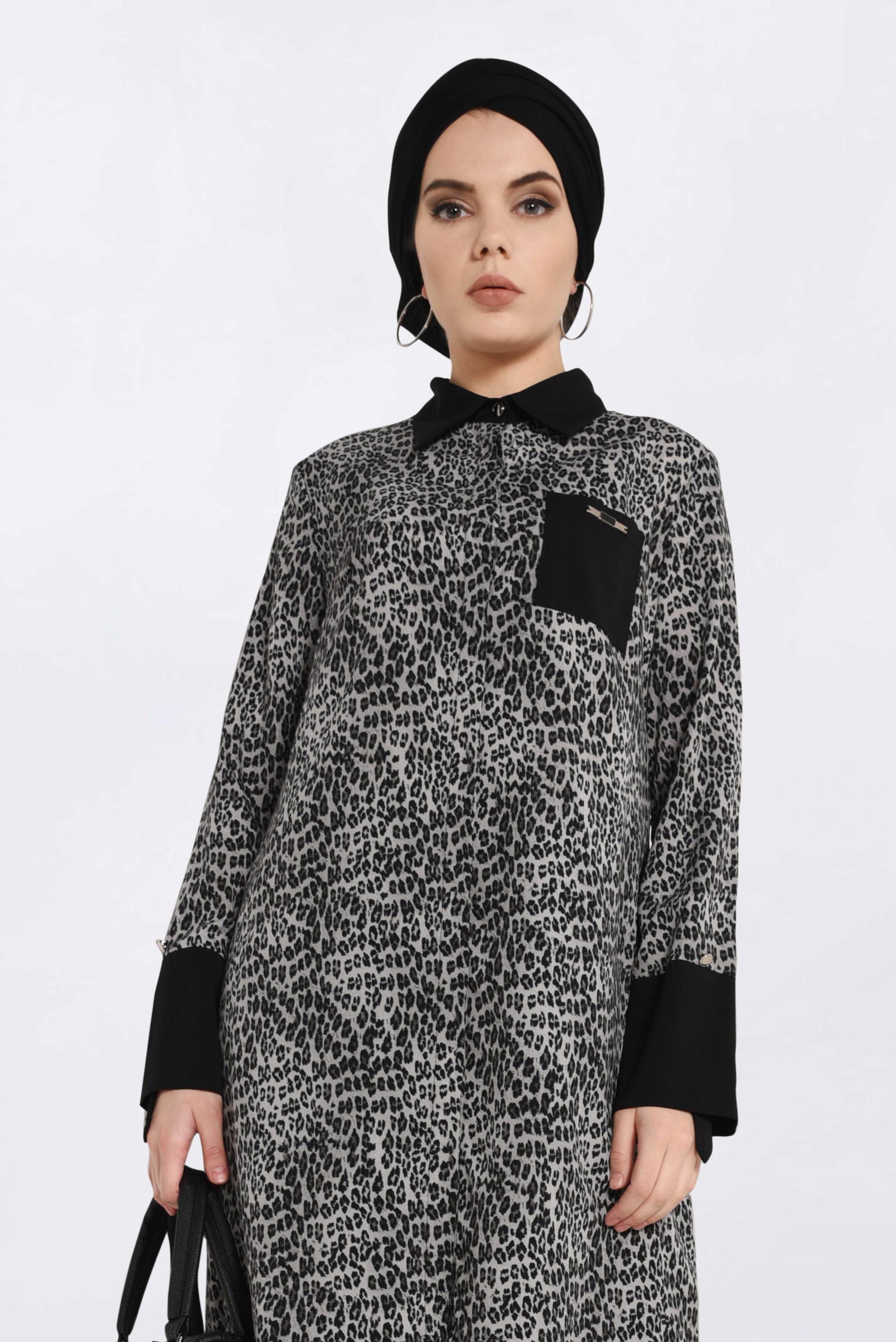 Tesettür giyim SİYAH LEOPAR DESENLİ TUNİK 4407-1