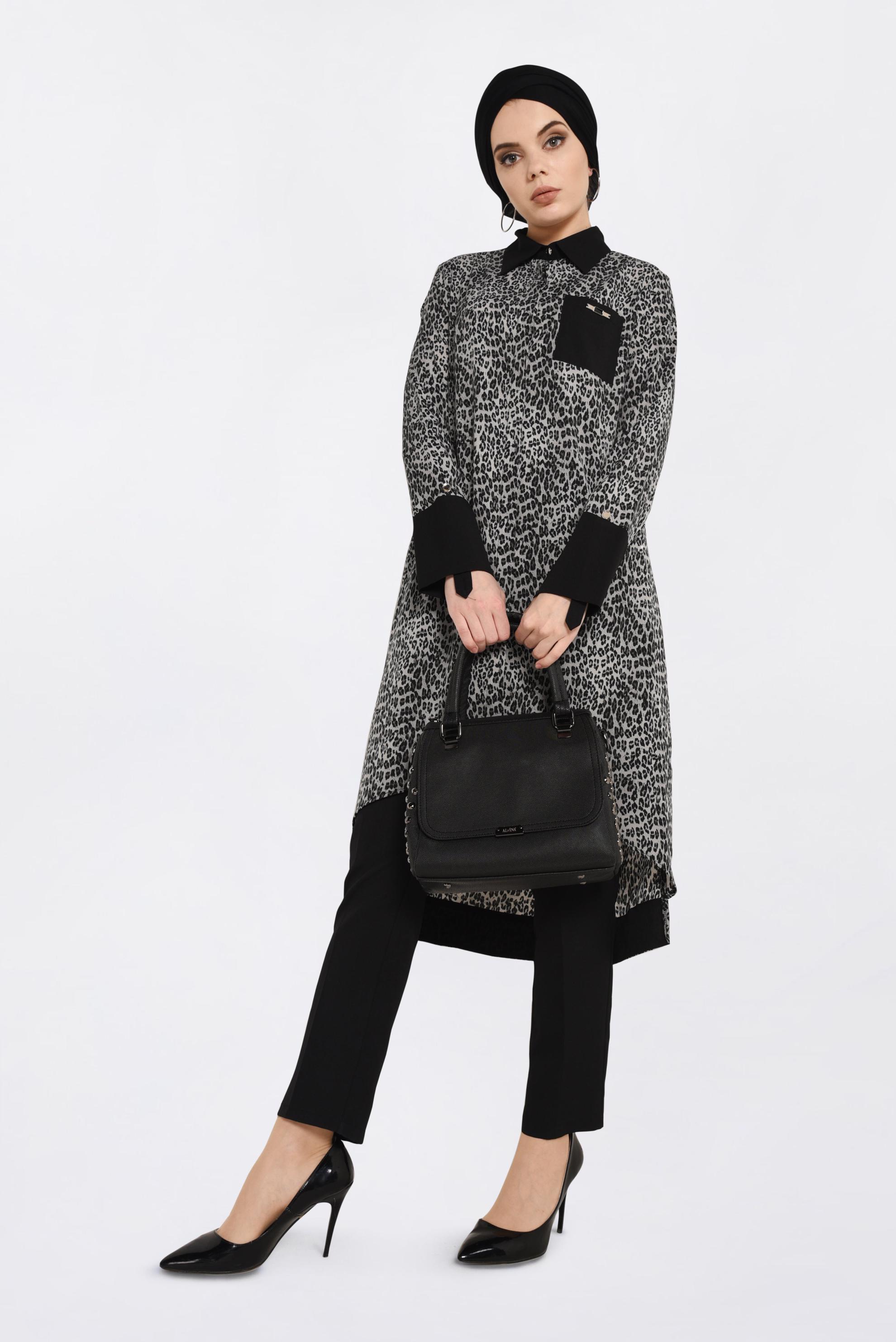 Tesettür giyim SİYAH LEOPAR DESENLİ TUNİK 4407-1