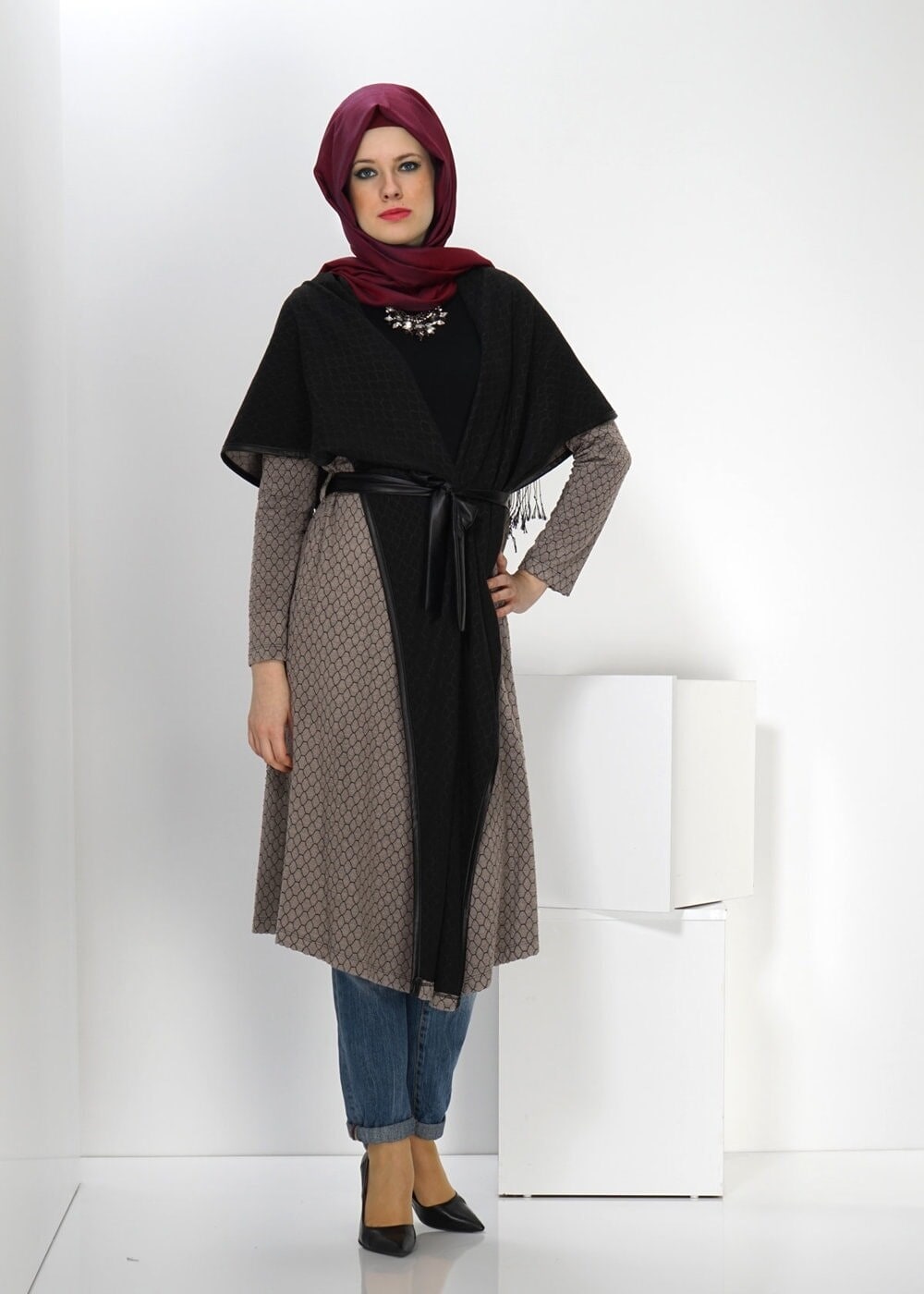 Tesettür giyim VİZON ŞAL YAKA TUNİK 4522-1