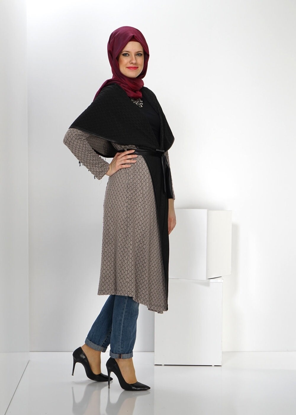 Tesettür giyim VİZON ŞAL YAKA TUNİK 4522-1