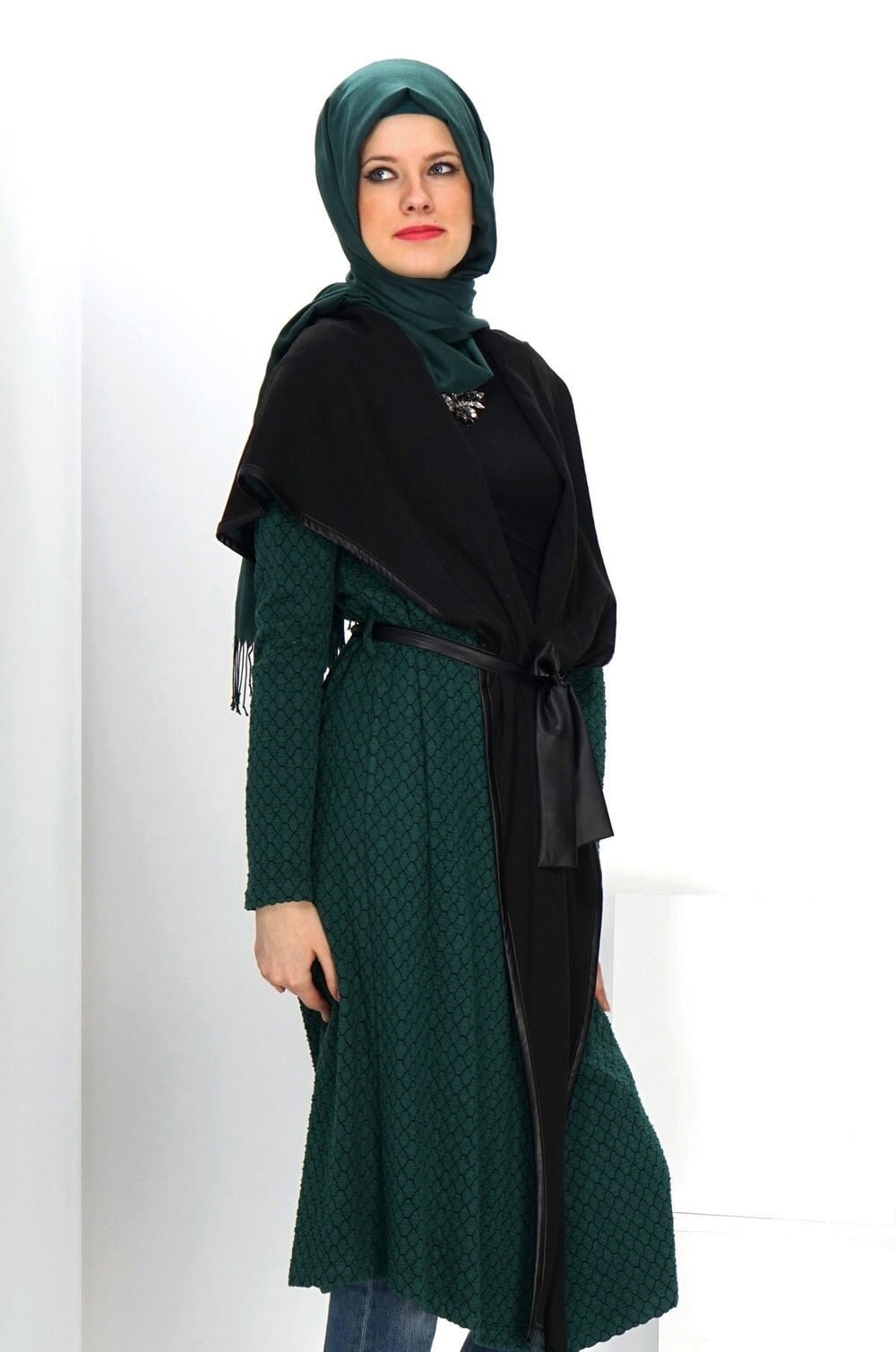 Tesettür giyim YEŞİL ŞAL YAKA TUNİK 4522-1