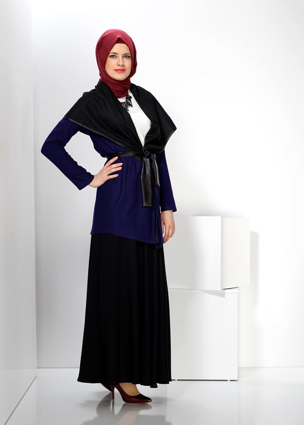 Tesettür giyim LACİVERT ŞAL YAKA TUNİK 4523-1