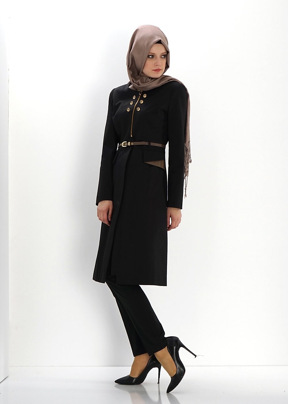 Tesettür giyim SİYAH 1312 TRENÇKOT