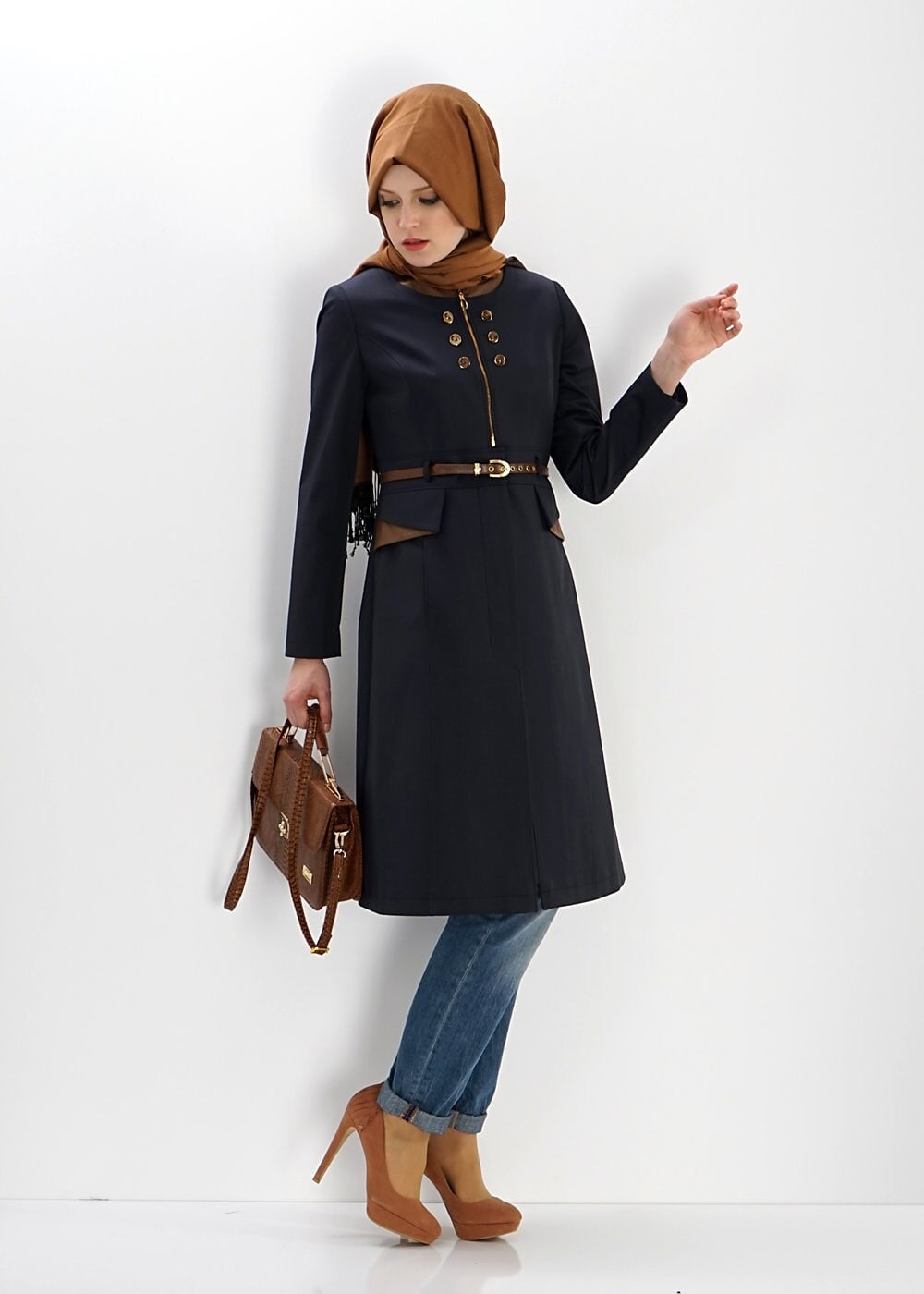 Tesettür giyim LACİVERT 1312 TRENÇKOT