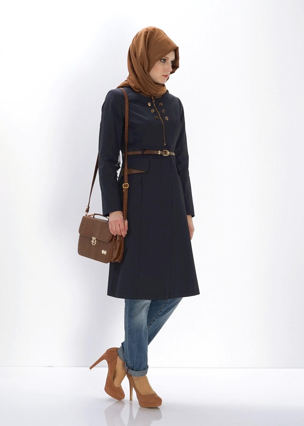 Tesettür giyim LACİVERT 1312 TRENÇKOT
