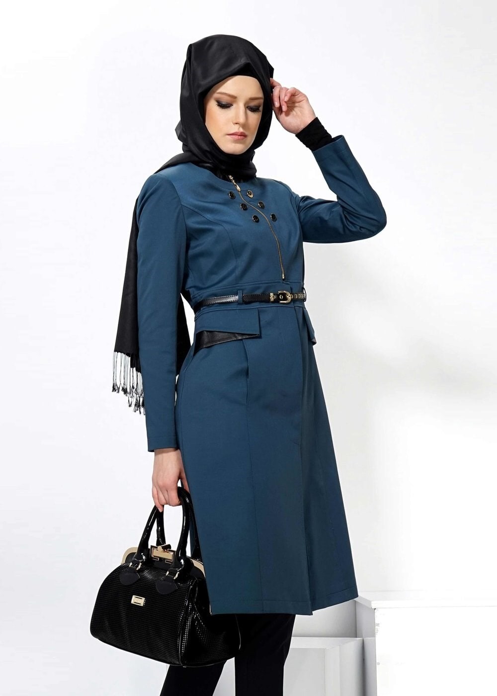Tesettür giyim MAVİ 1312 TRENÇKOT