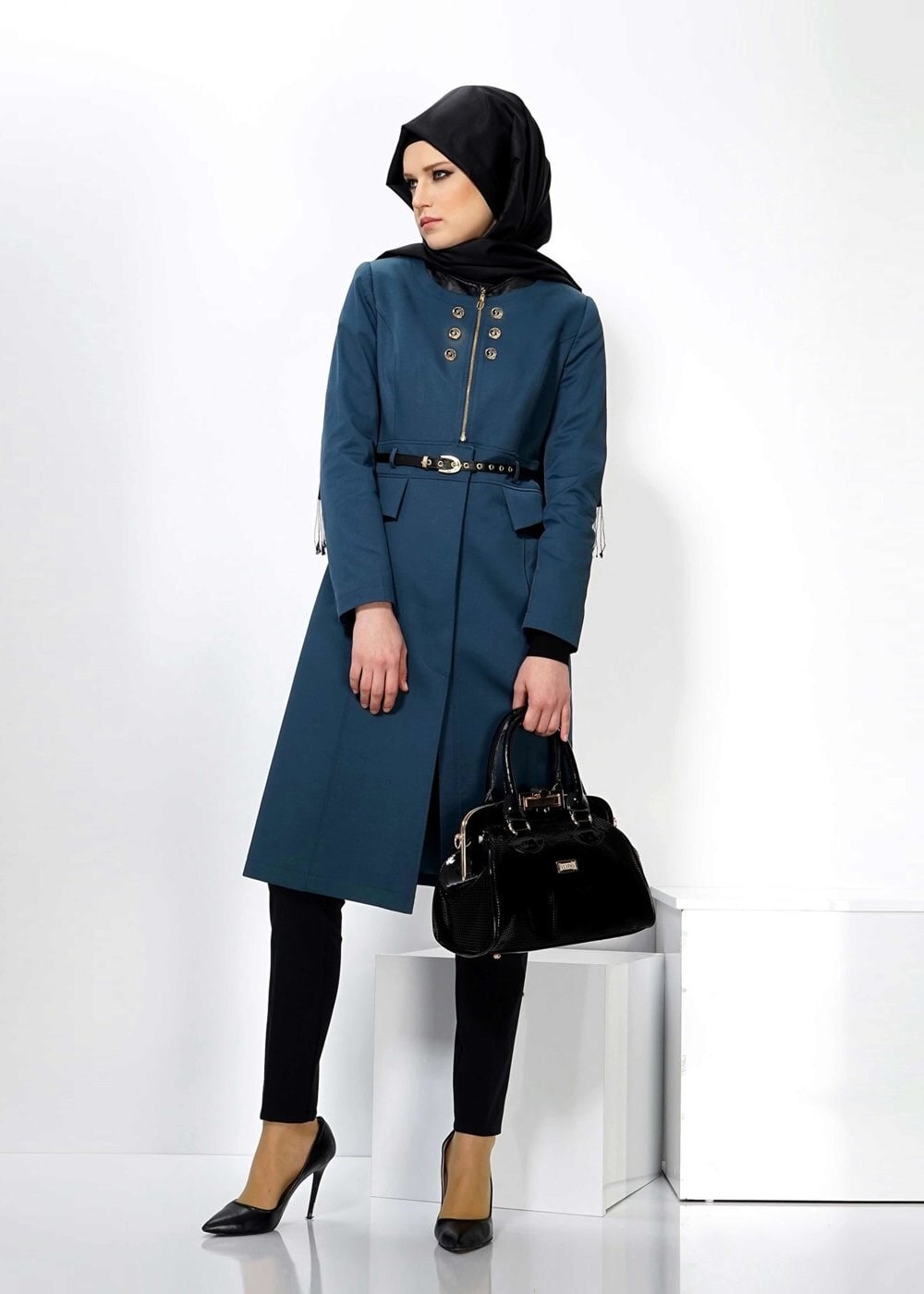 Tesettür giyim MAVİ 1312 TRENÇKOT