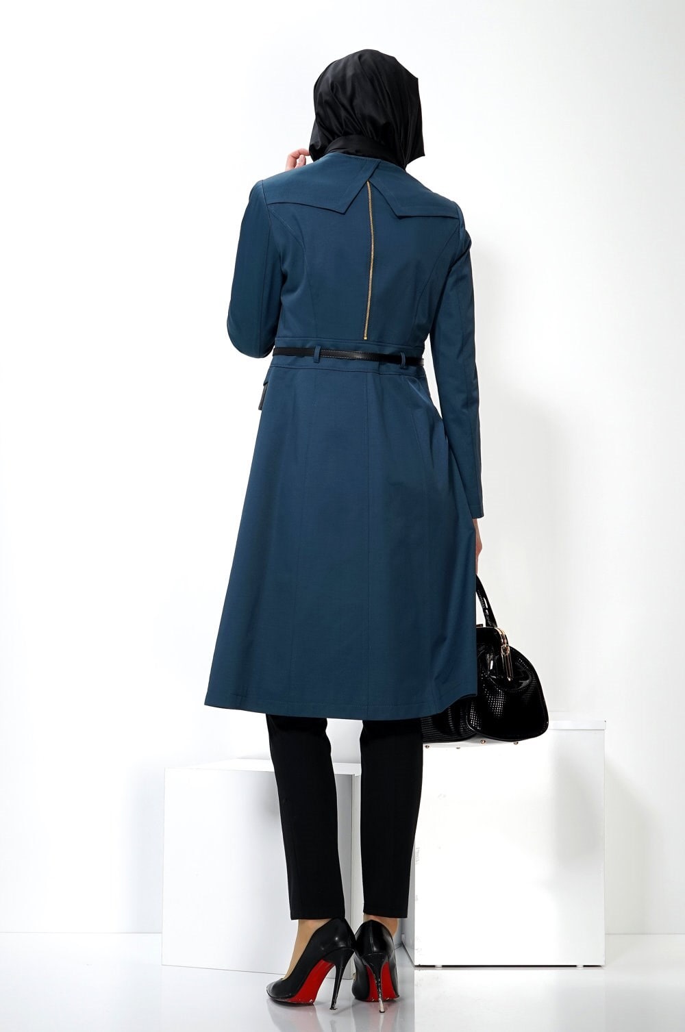 Tesettür giyim MAVİ 1312 TRENÇKOT