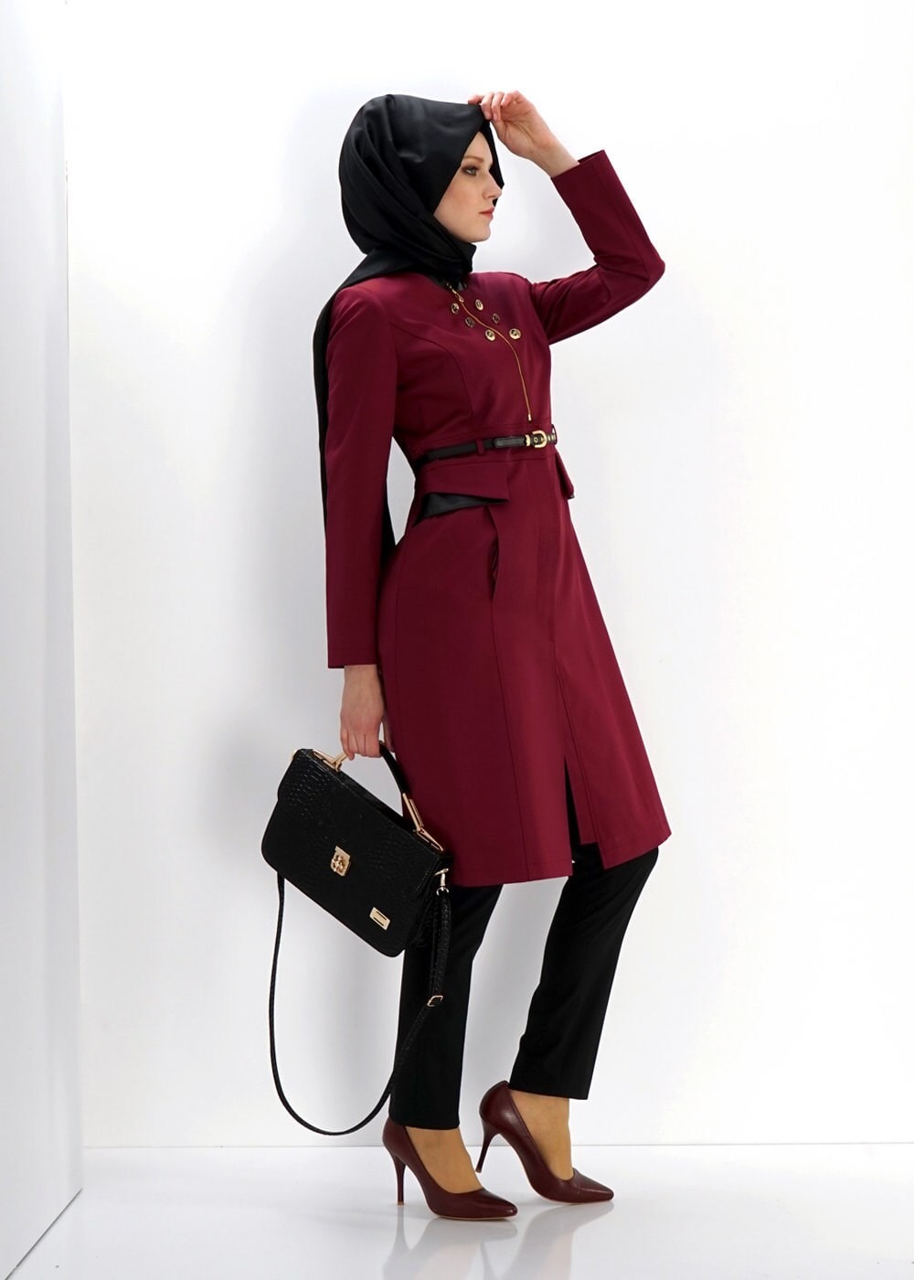 Tesettür giyim BORDO 1312 TRENÇKOT